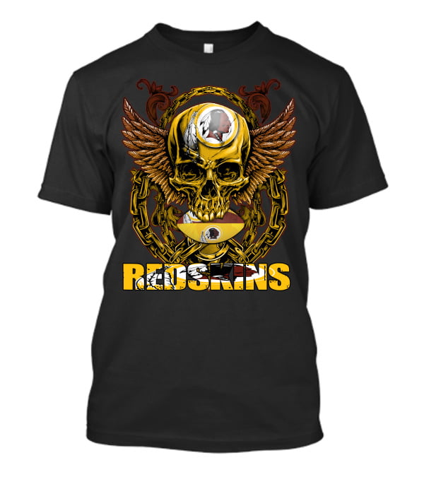 Redskins Skullfb Winged Skull Chains Feathers Football Helmet T-Shirt