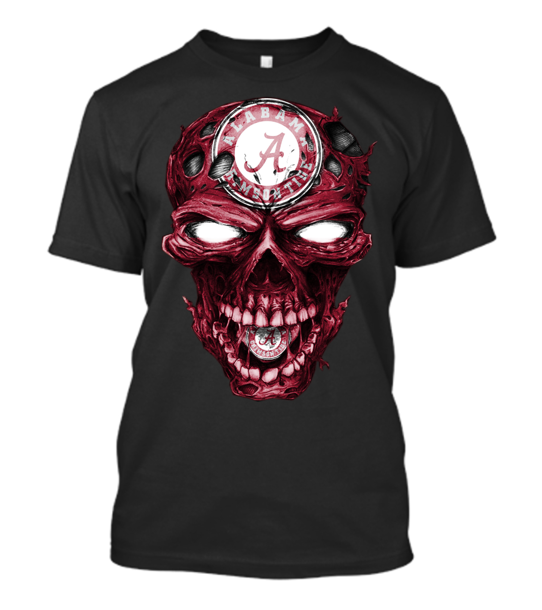 Skull V2 Alabama Crimson Tide A Logo Grinning Red Eyes T-Shirt