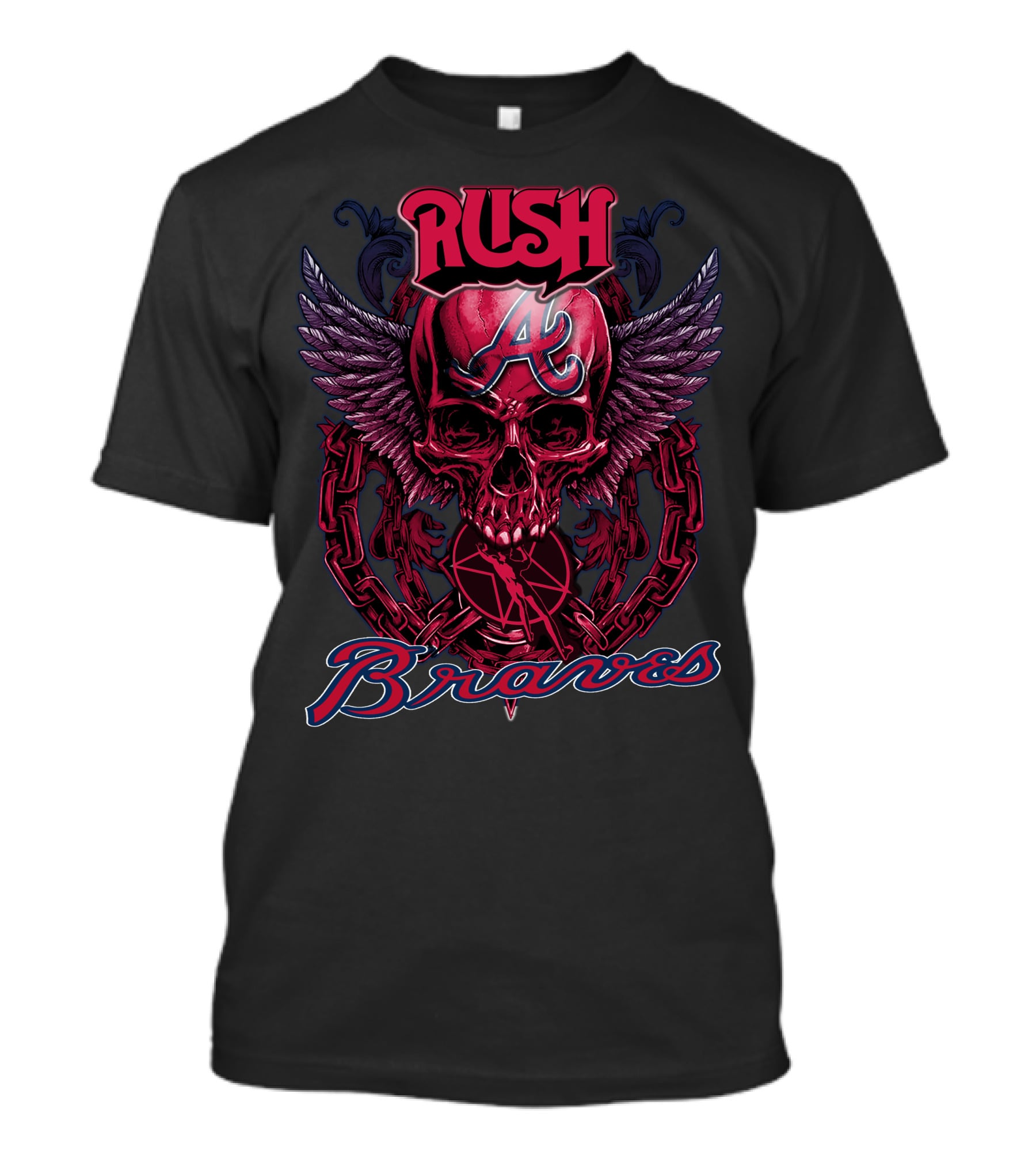Rush Braves Atlanta Skull With Wings And Chains T-Shirt