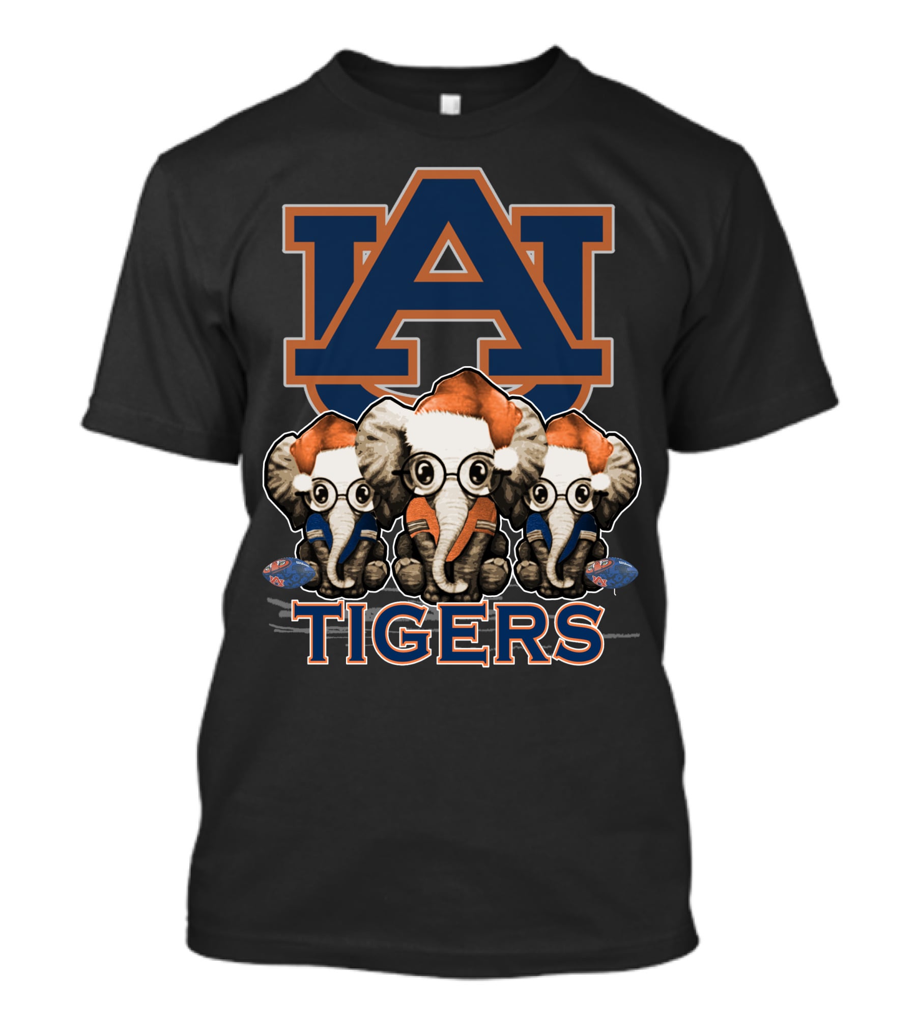 Auburn Tigers Elephant Christmas Santa Hat Trio T-Shirt