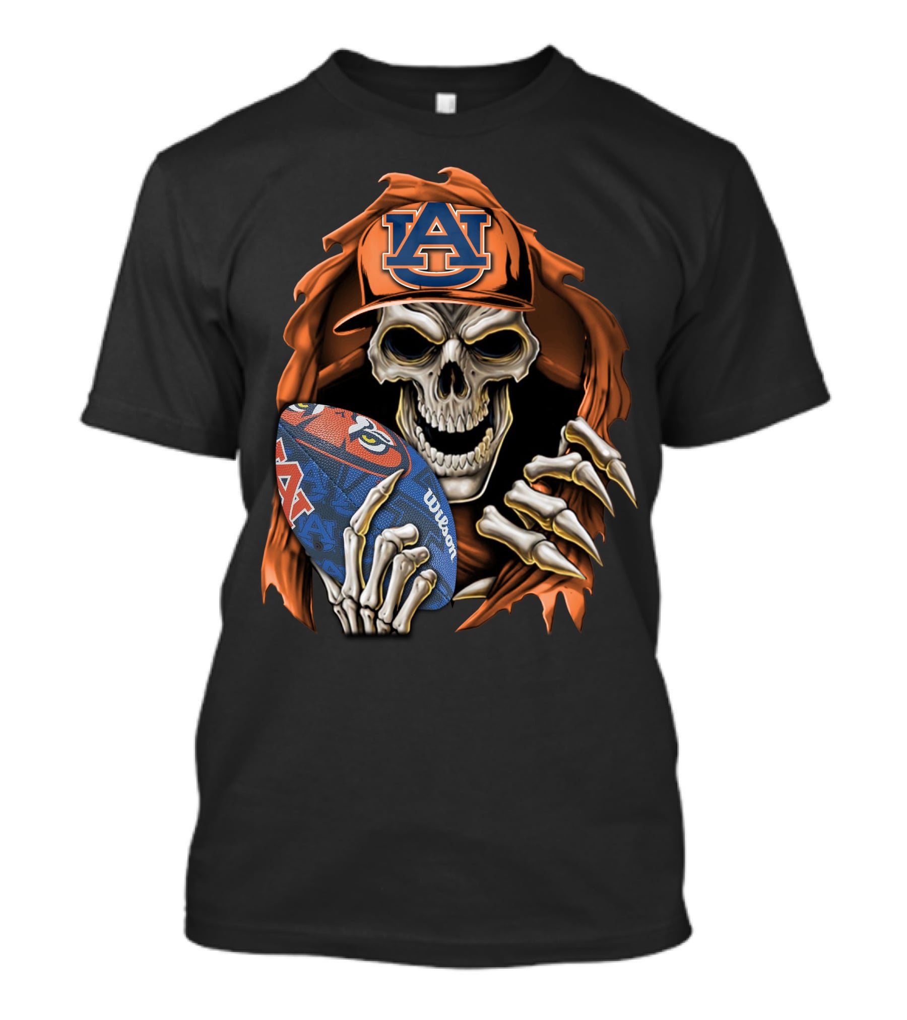 Skullbong Auburn Tigers Skeleton Holding Football Auburn University T-Shirt
