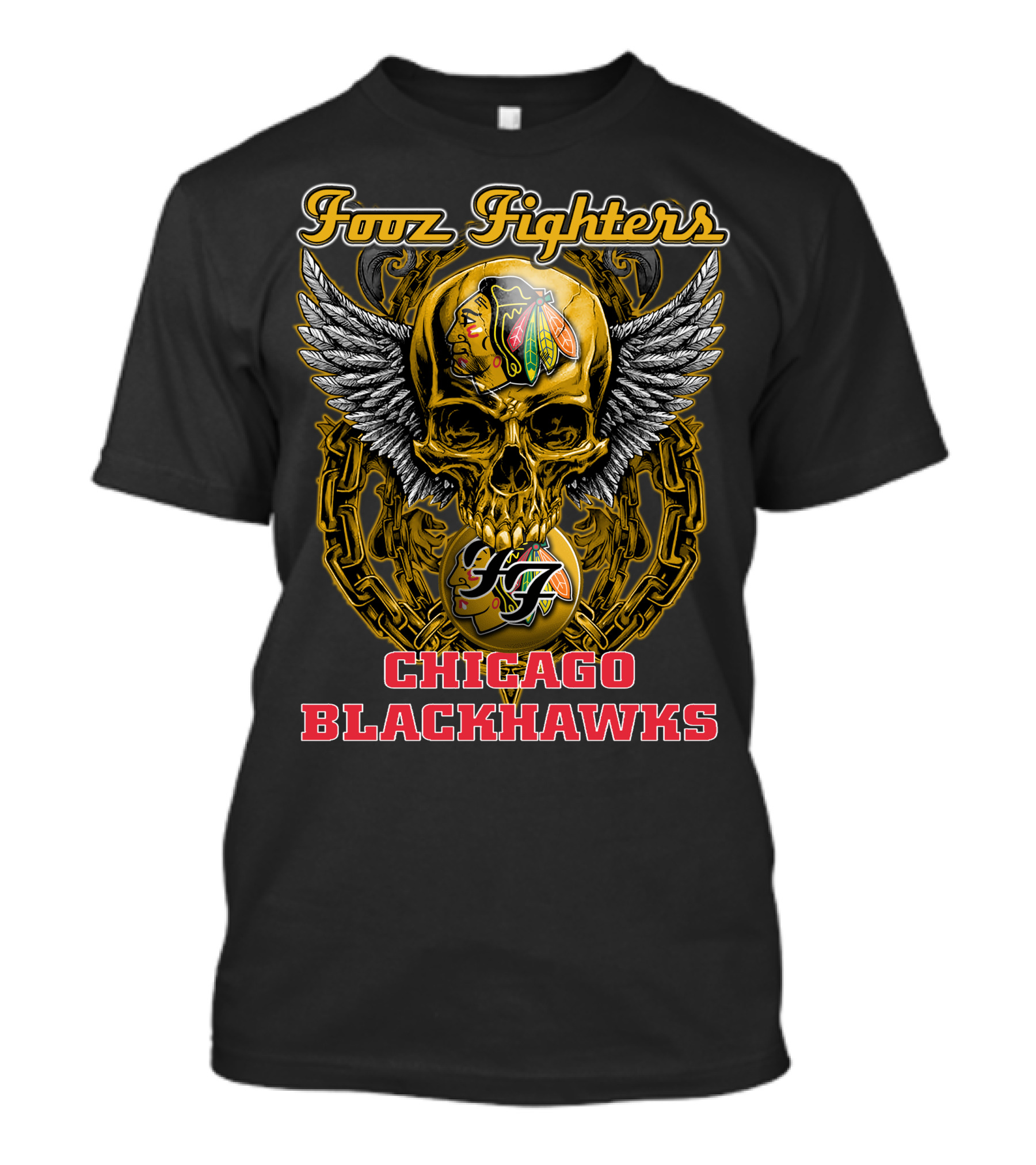 Foo Fighters Chicago Blackhawks Skull Winged T-Shirt
