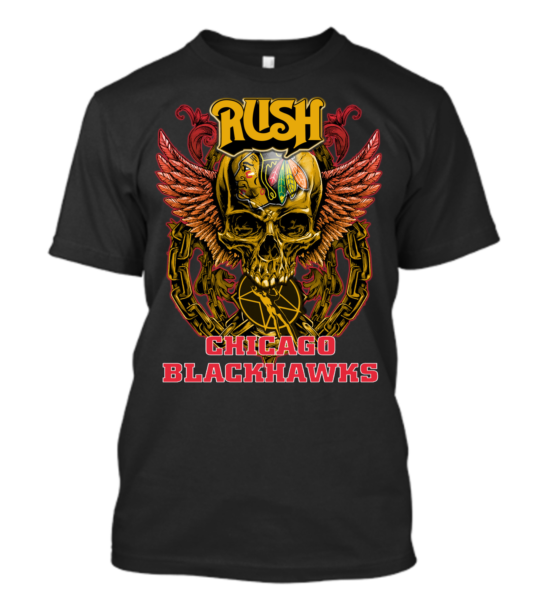 Rush Chicago Blackhawks Skull Wings T-Shirt