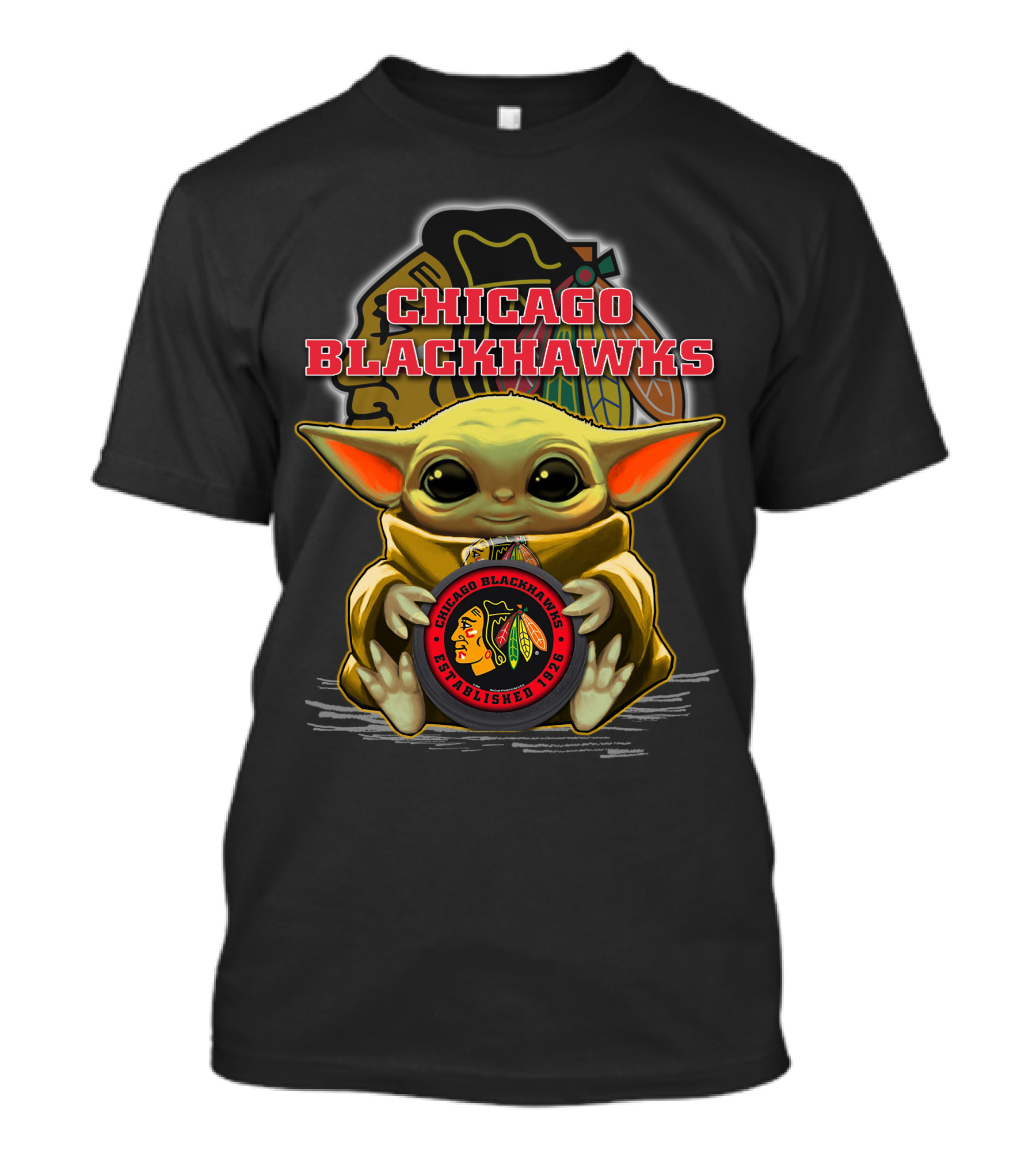 Yoda Holding Chicago Blackhawks Puck T-Shirt