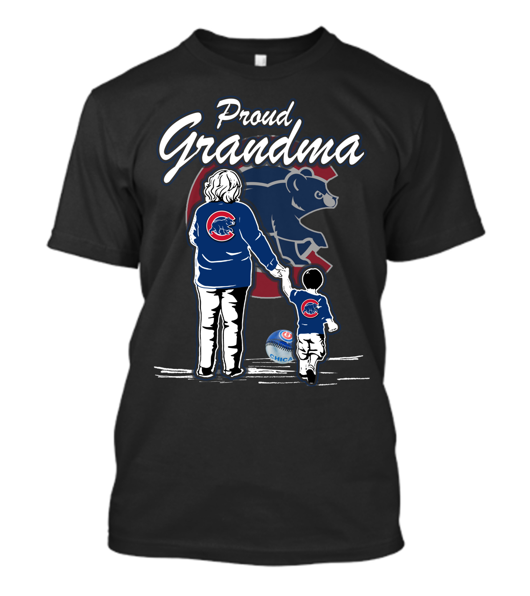 Proud Grandma Chicago Cubs Bear Logo Baseball Family T-Shirt