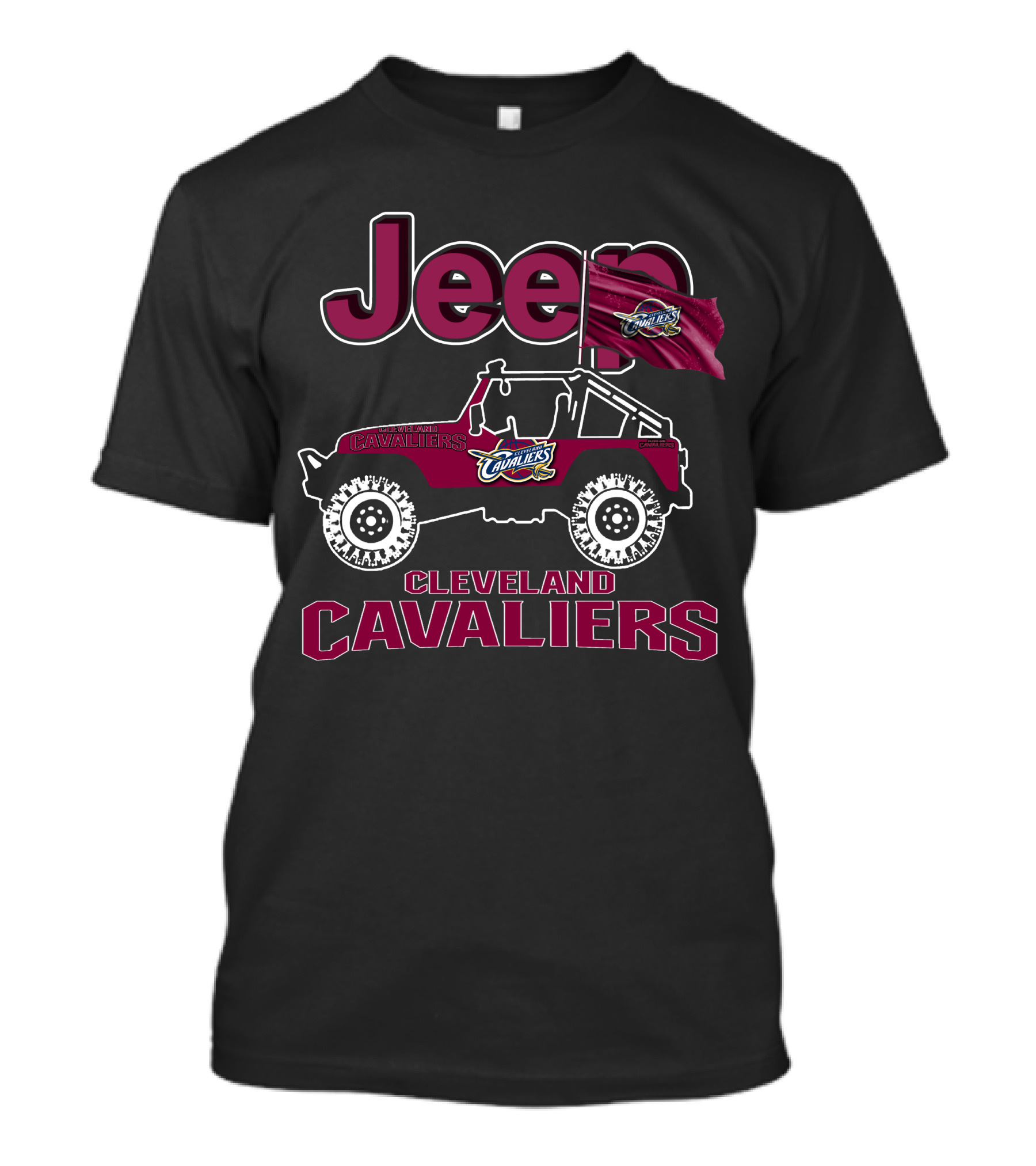 Jeep Cleveland Cavaliers Off-Road Adventure Vehicle With Team Logo Flag T-Shirt