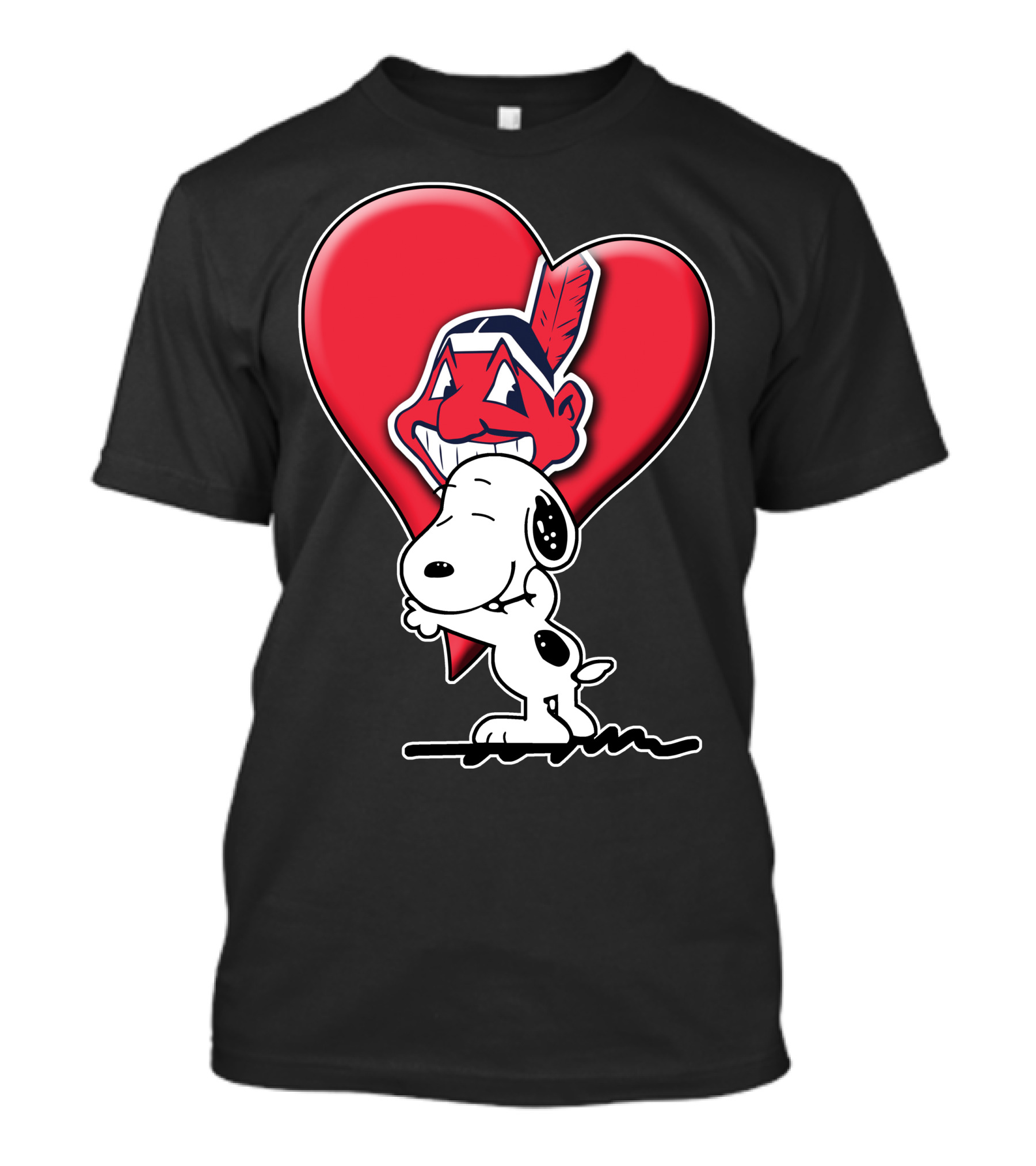 Snoopy Hugging Cleveland Indians Logo Heart T-Shirt