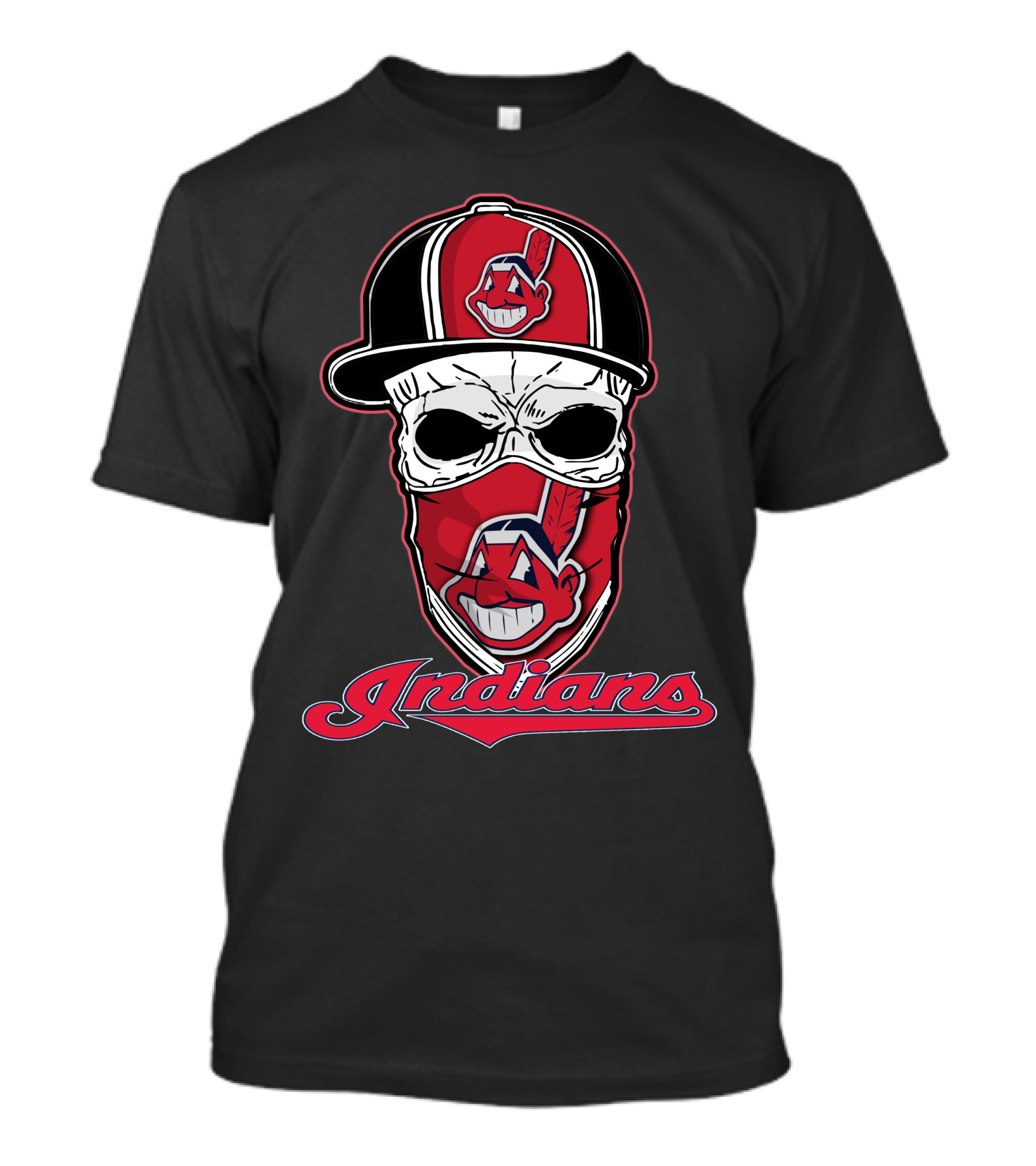 Cleveland Indians Skull Wearing Team Hat T-Shirt