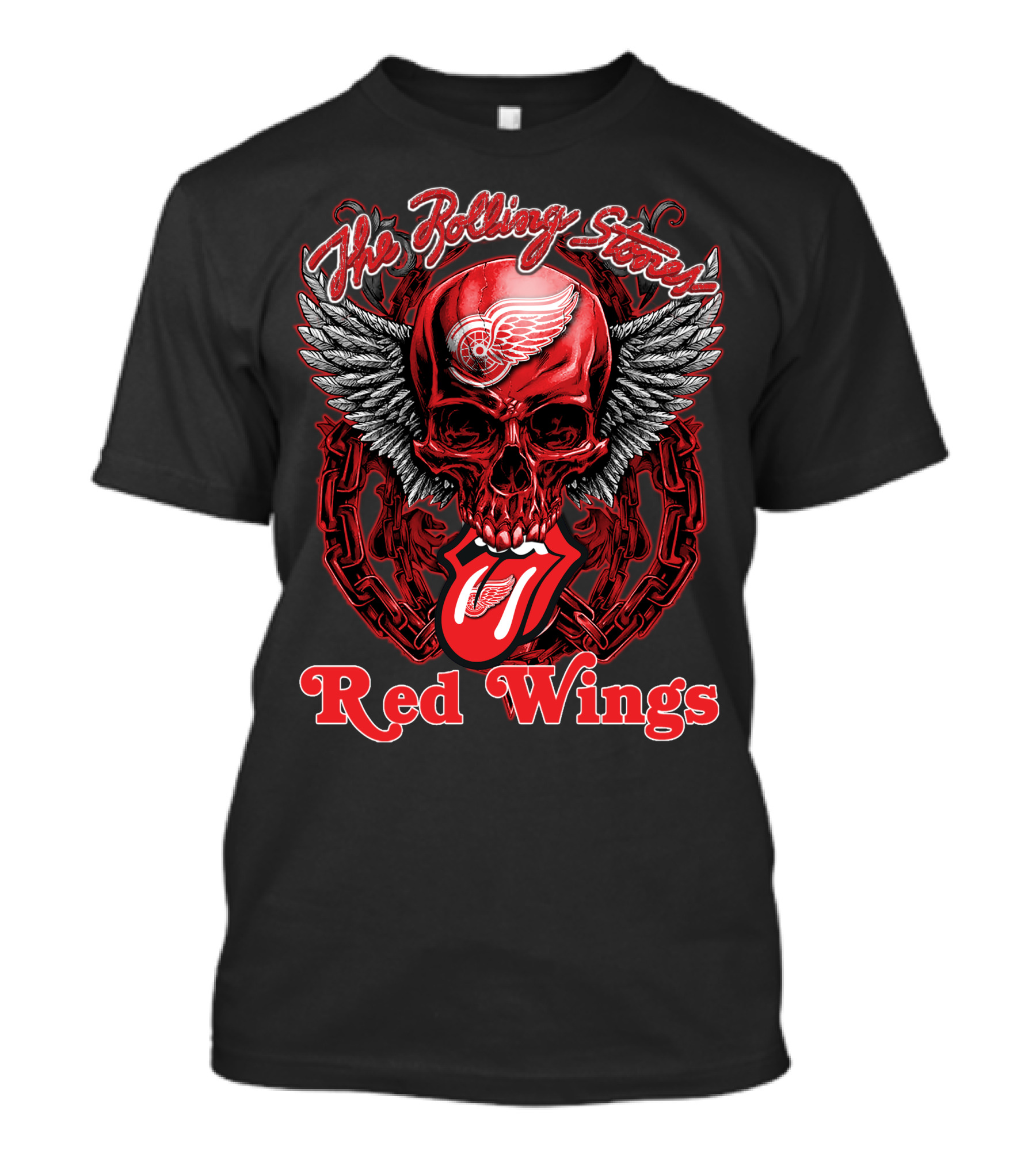 The Rolling Stones Skull With Detroit Red Wings Wings And Tongue T-Shirt