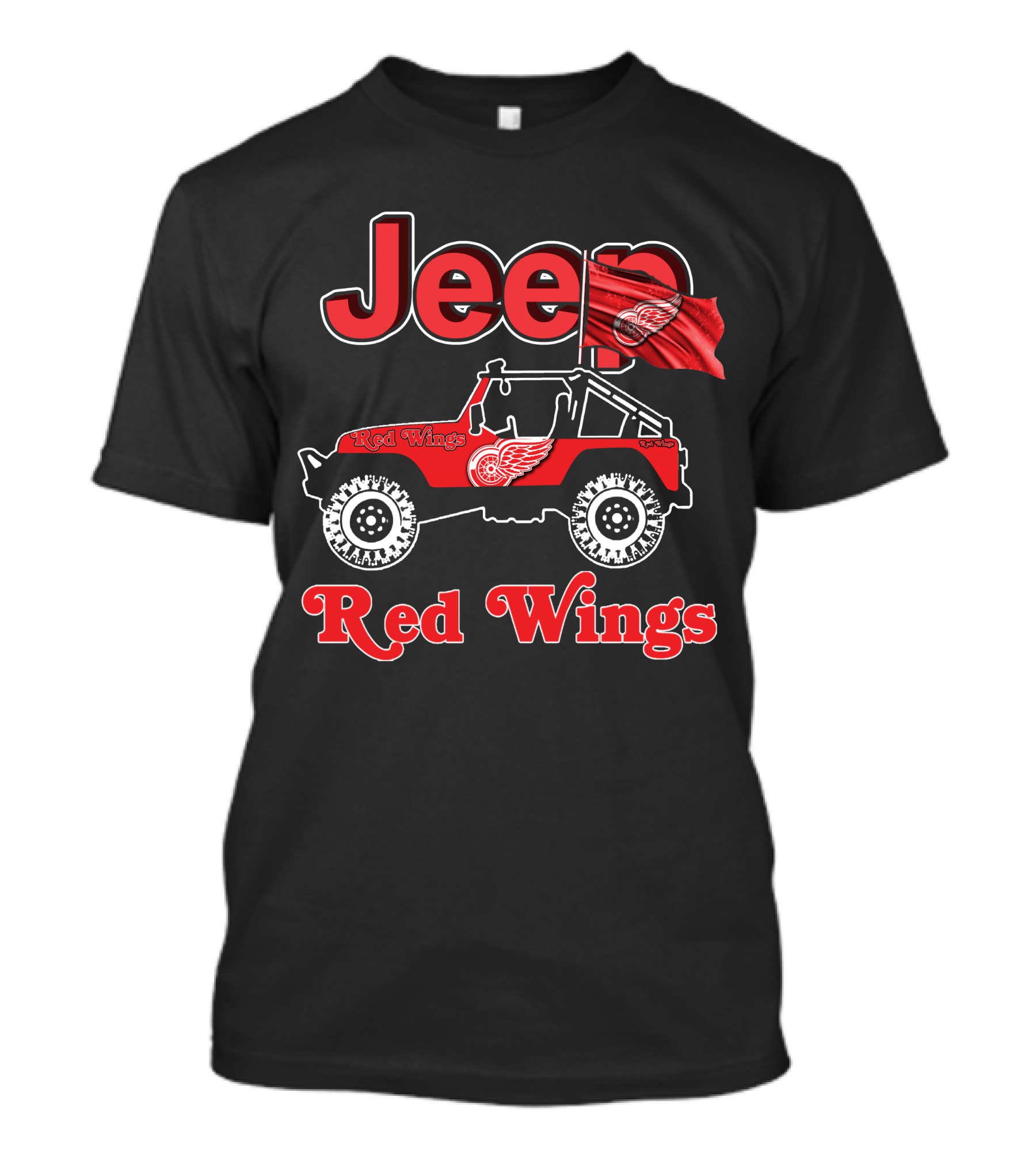 Jeep Red Wings Detroit Flag T-Shirt