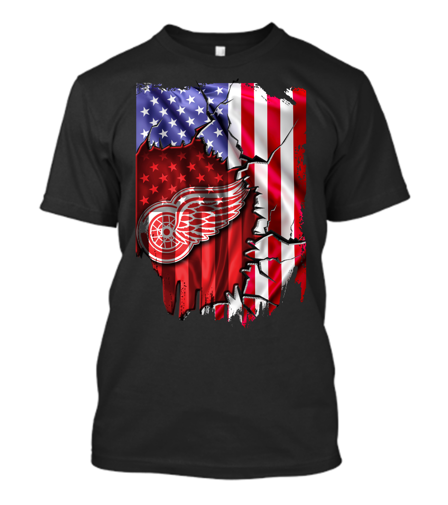Flag Stars And Stripes Detroit Red Wings Winged Wheel T-Shirt