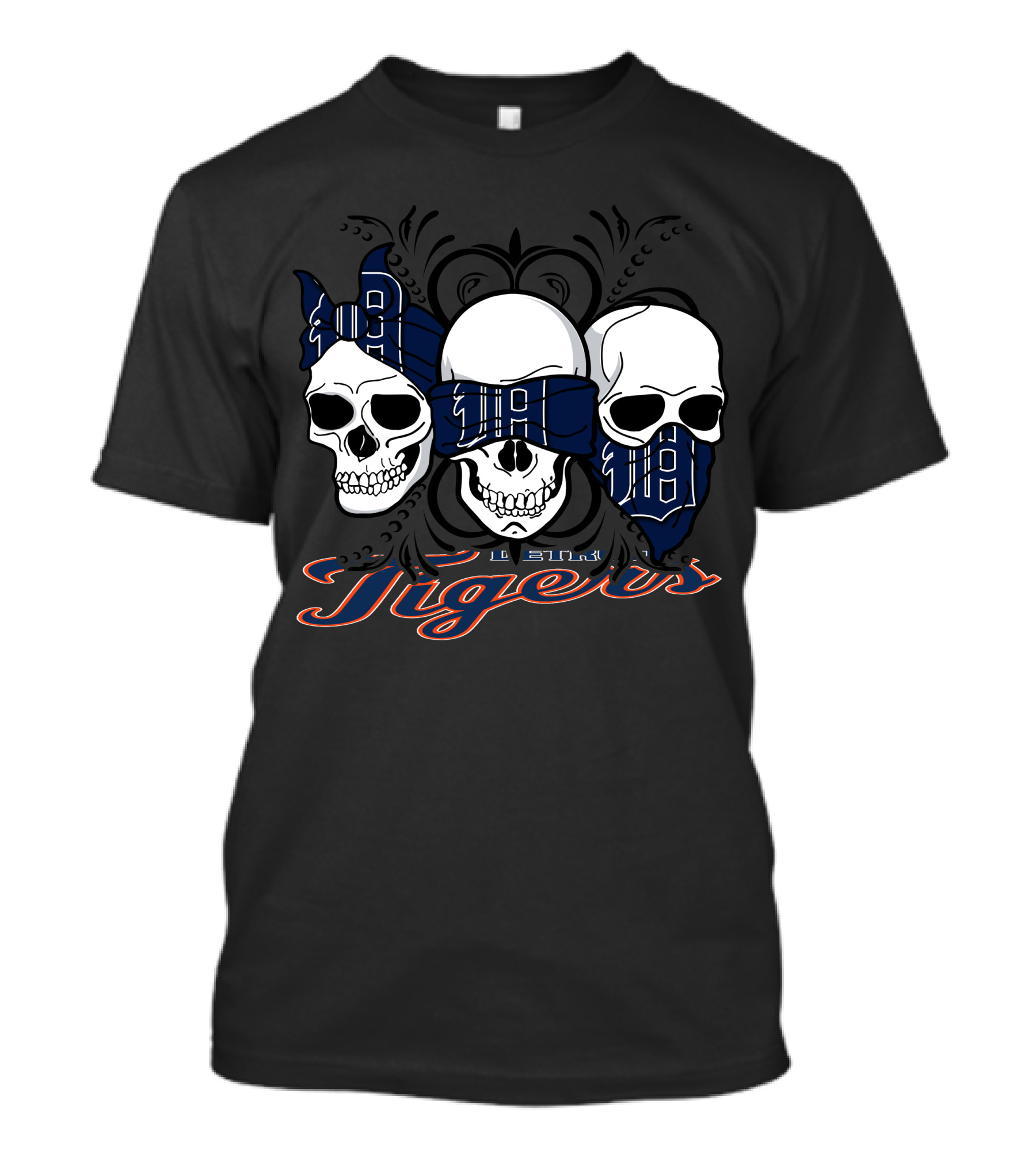 Detroit Tigers 3 Skull Pattern With Bandanas And Typography T-Shirt