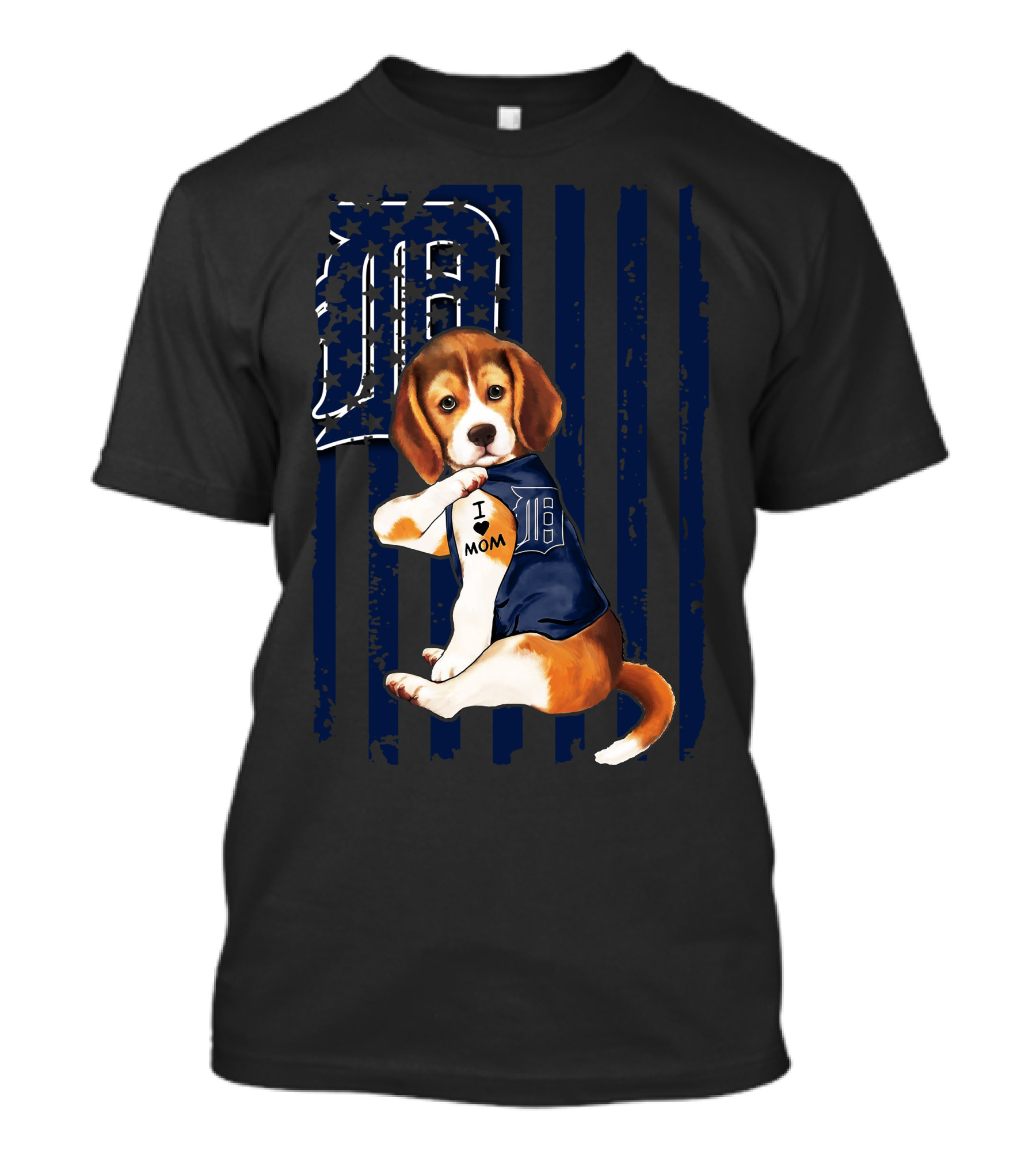 Beagle Puppy I Love Mom Detroit Tigers Stripes T-Shirt