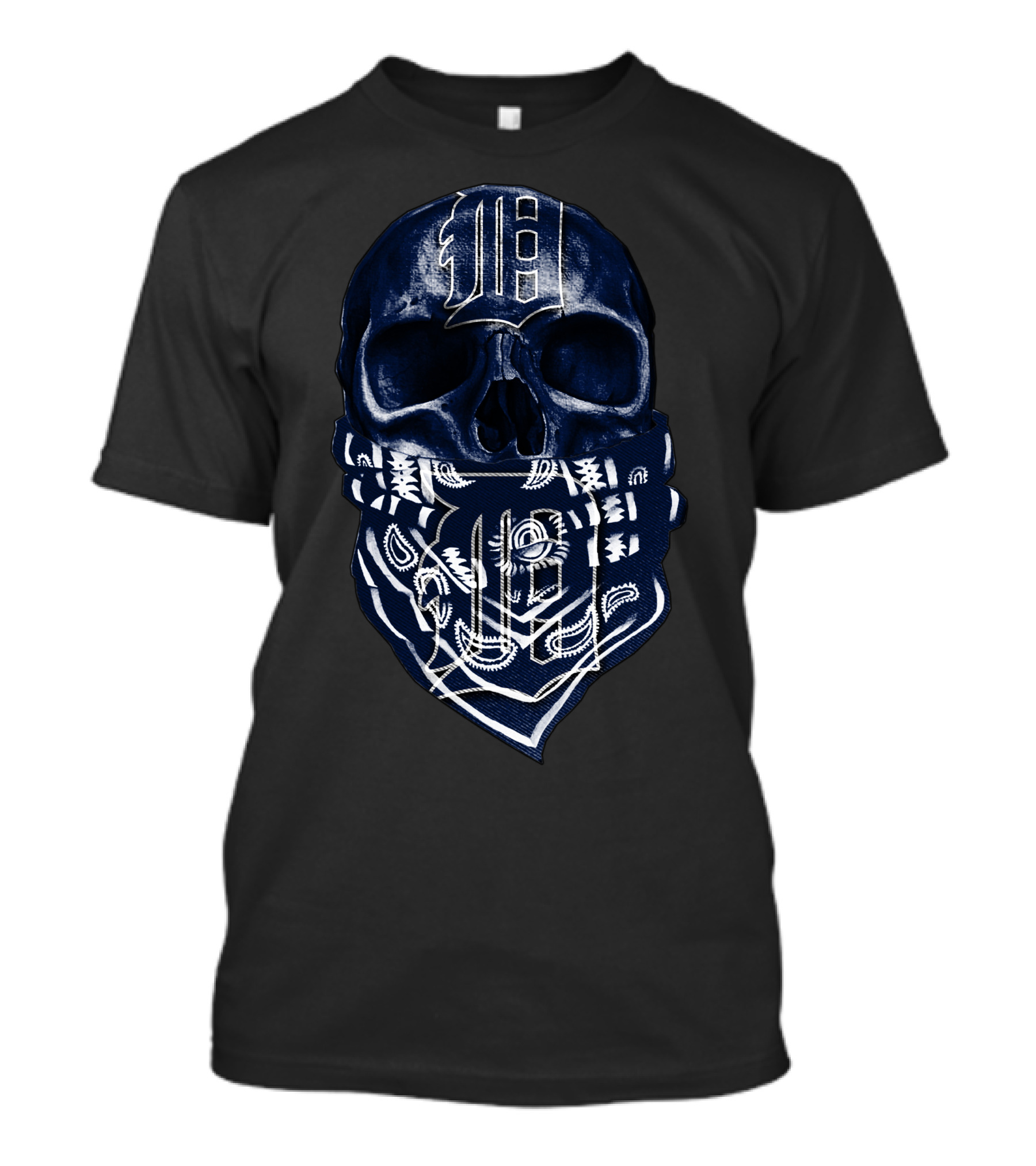 Skull With Detroit Tigers Logo And Bandana T-Shirt