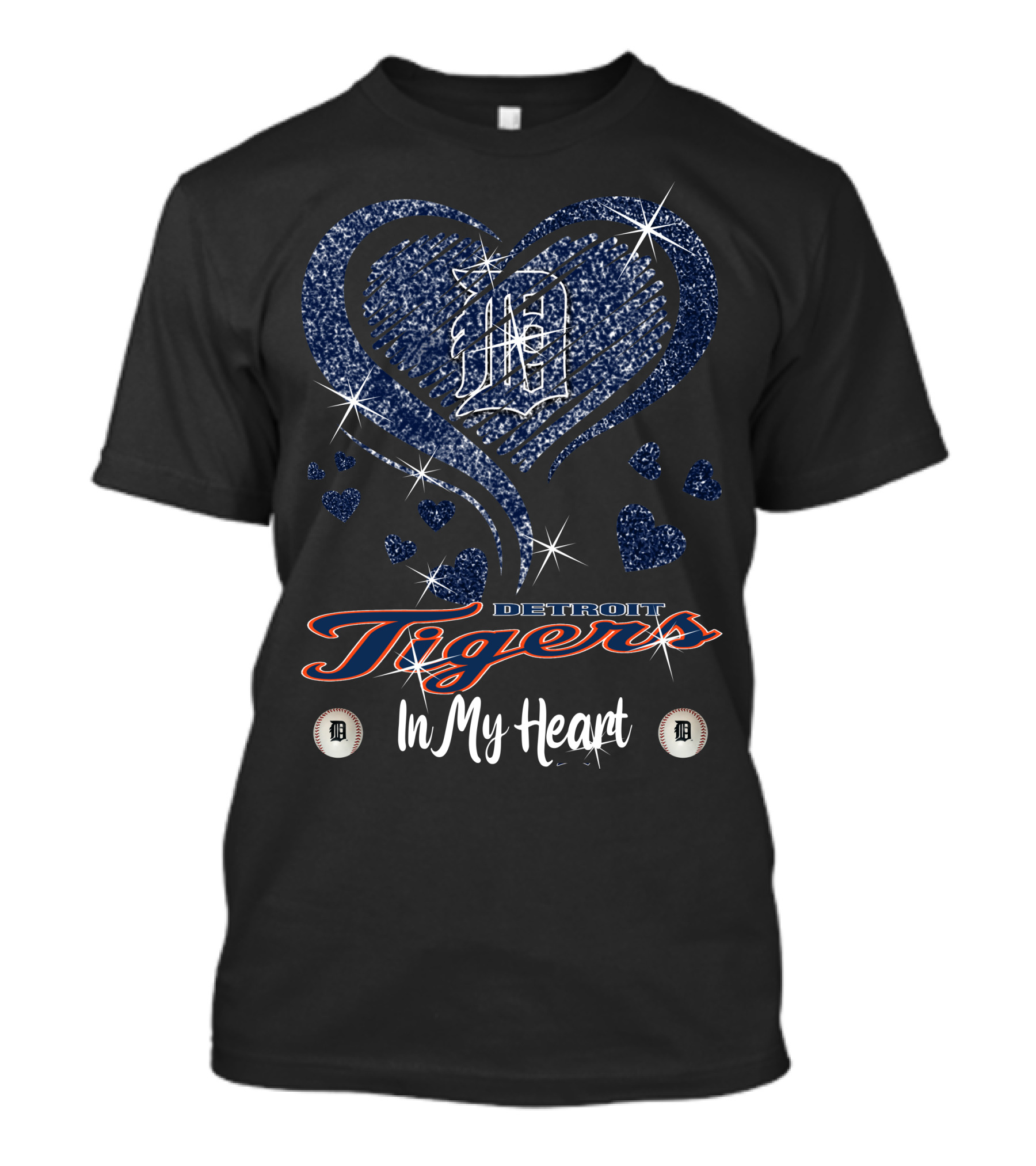 Detroit Tigers In My Heart Sparkling Logo And Hearts T-Shirt