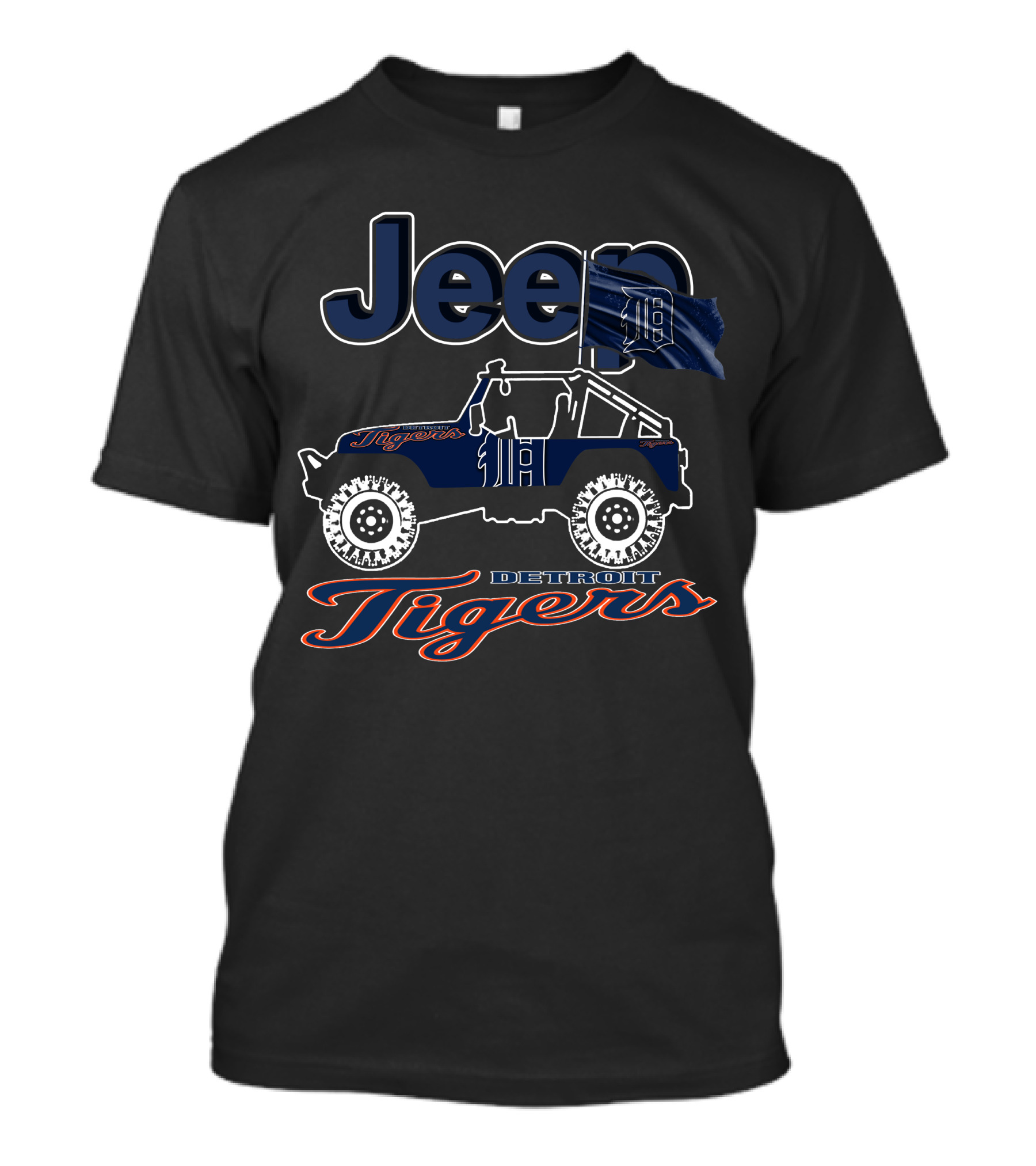 Jeep Detroit Tigers Vehicle With Flag And Team T-Shirt