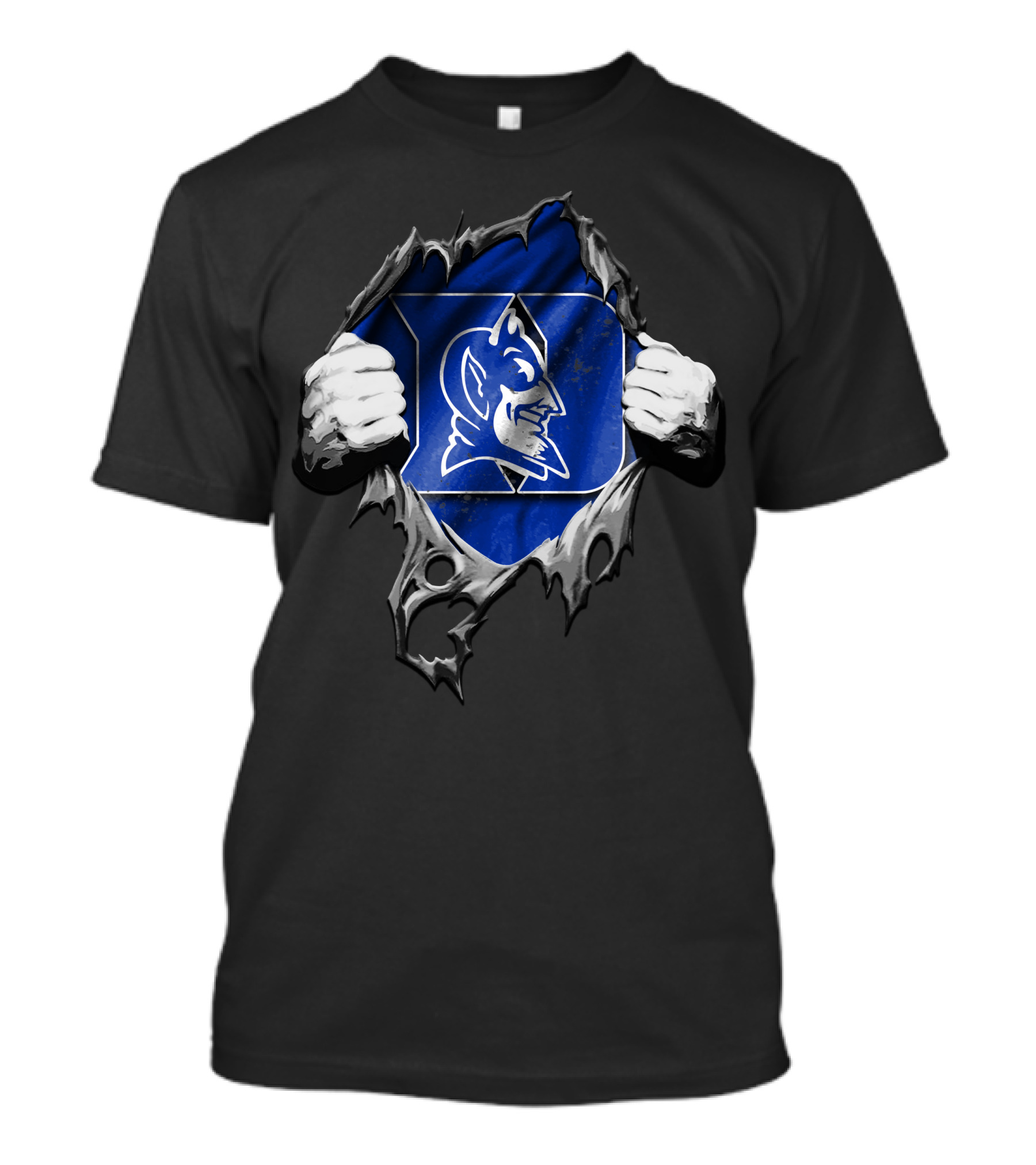Torn Duke Blue Devils Logo Rip Open With Hands T-Shirt