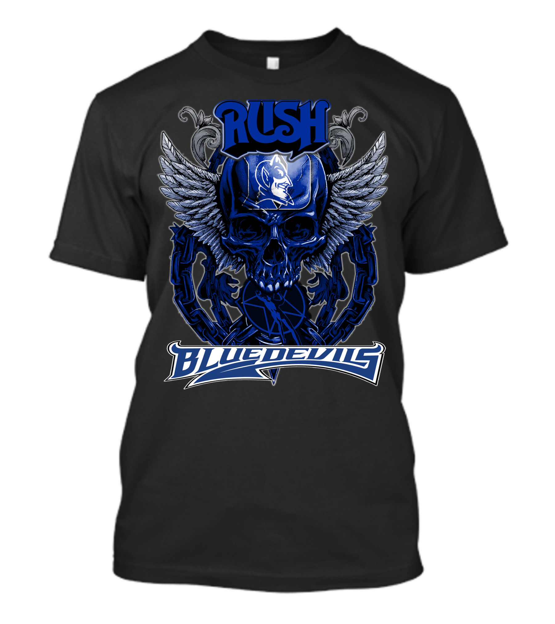 Rush Duke Blue Devils Winged Skull Emblem T-Shirt