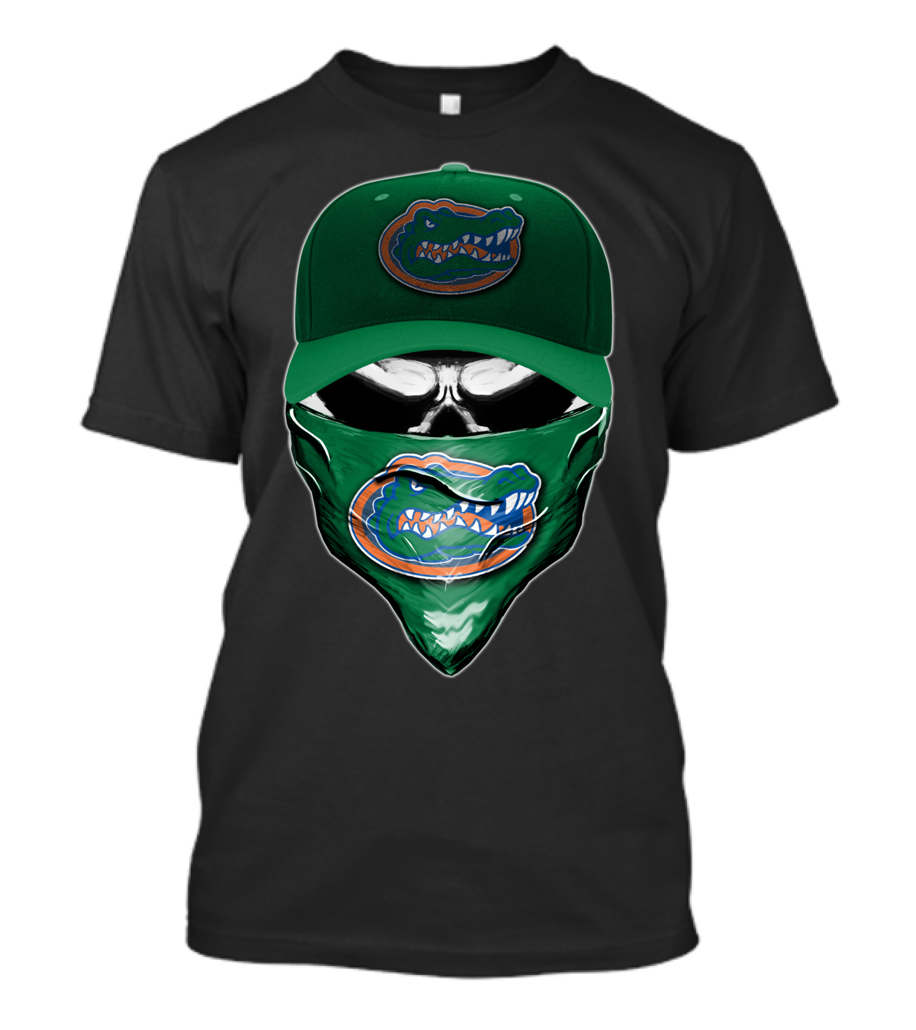 Skull With Florida Gators Logo And Green Cap T-Shirt
