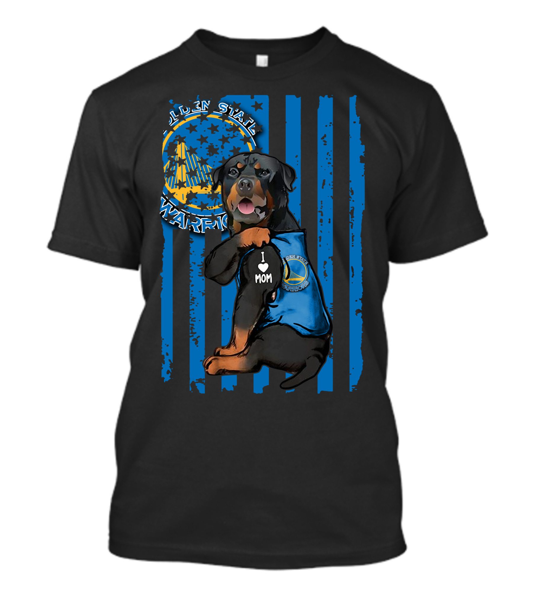 Golden State Warriors Rottweiler I Love Mom Blue Flag T-Shirt