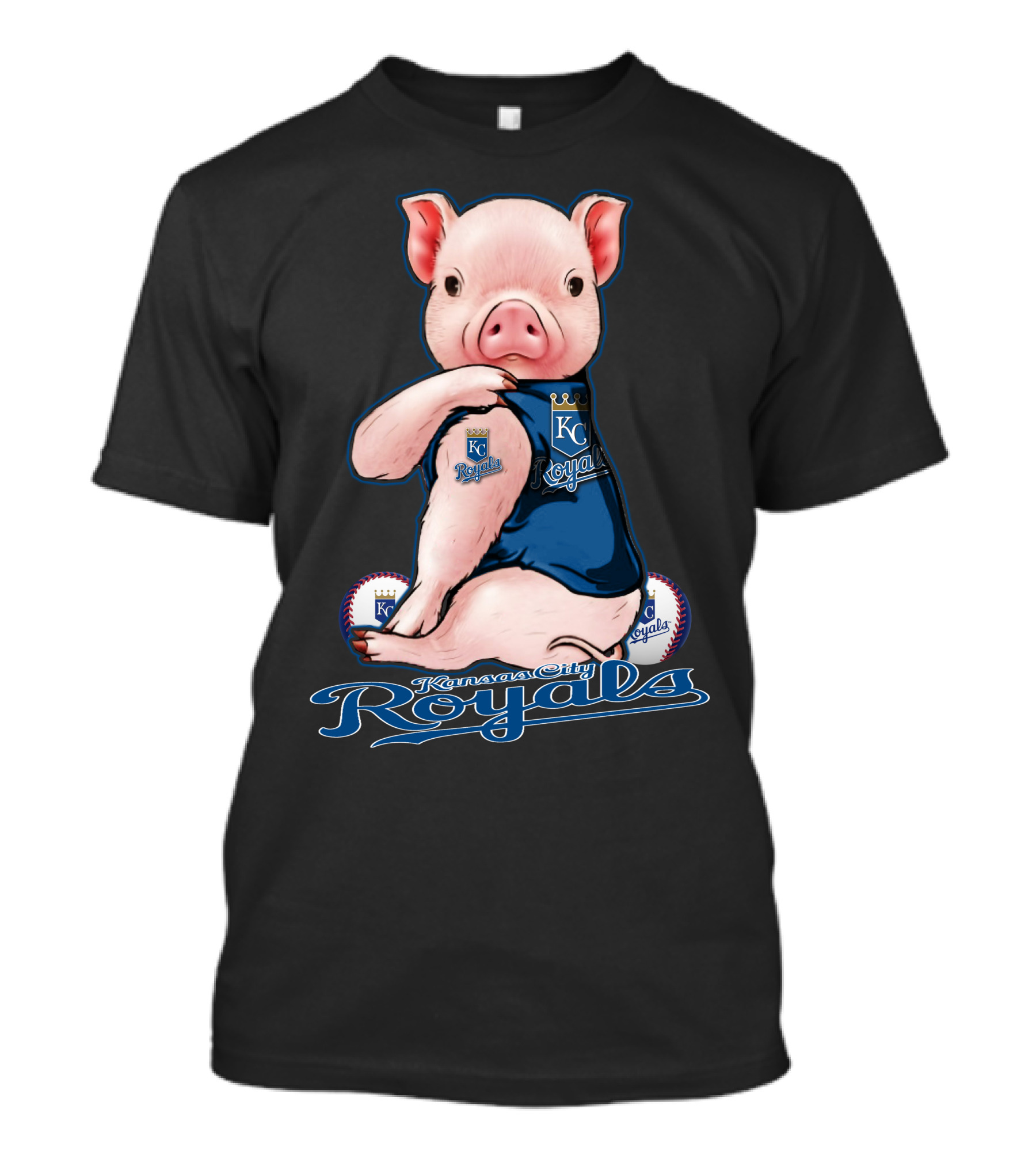 Kansas City Royals Pig With Baseball Accents T-Shirt