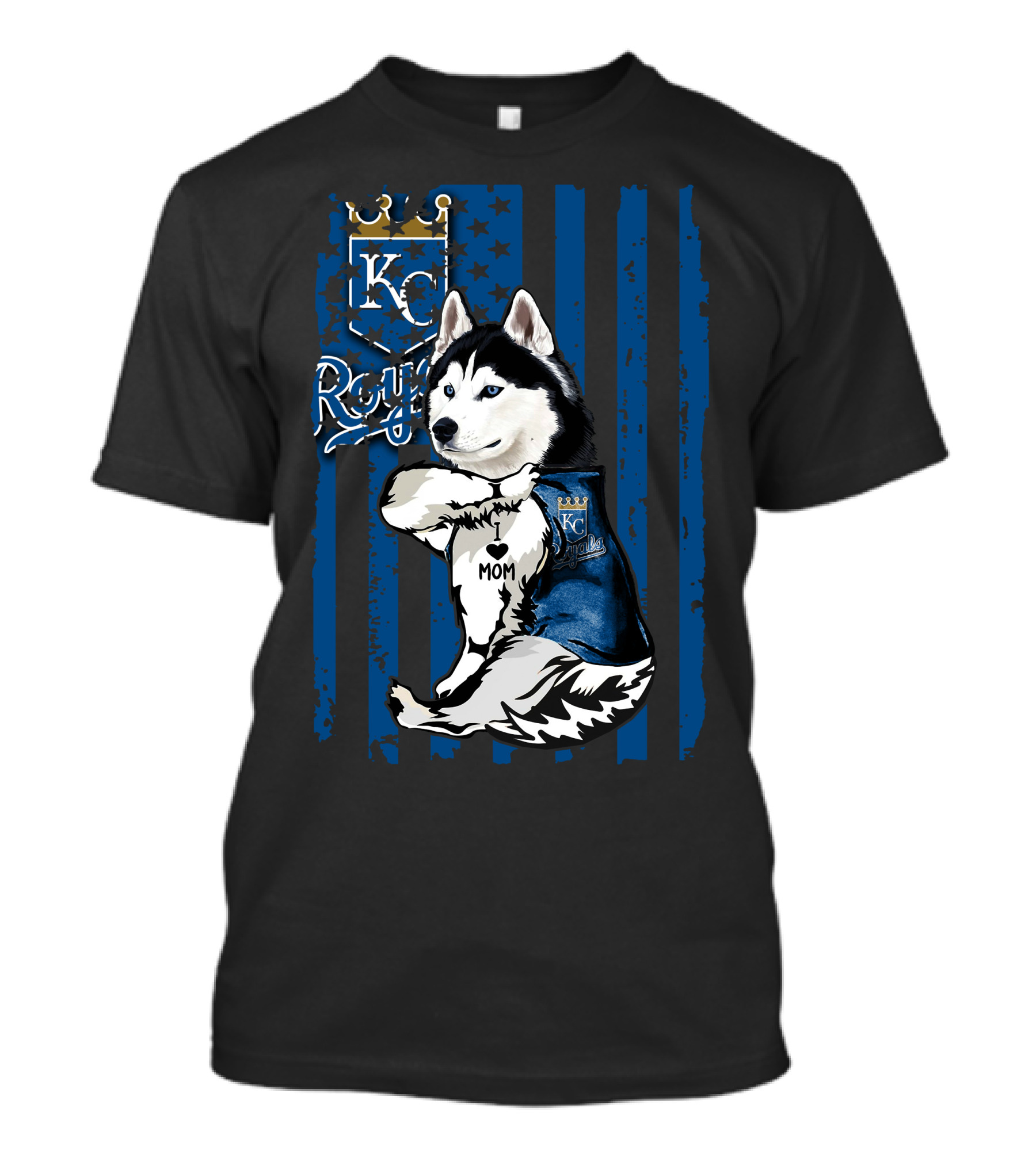 Siberian Husky KC Royals Mom Blue Stripes T-Shirt
