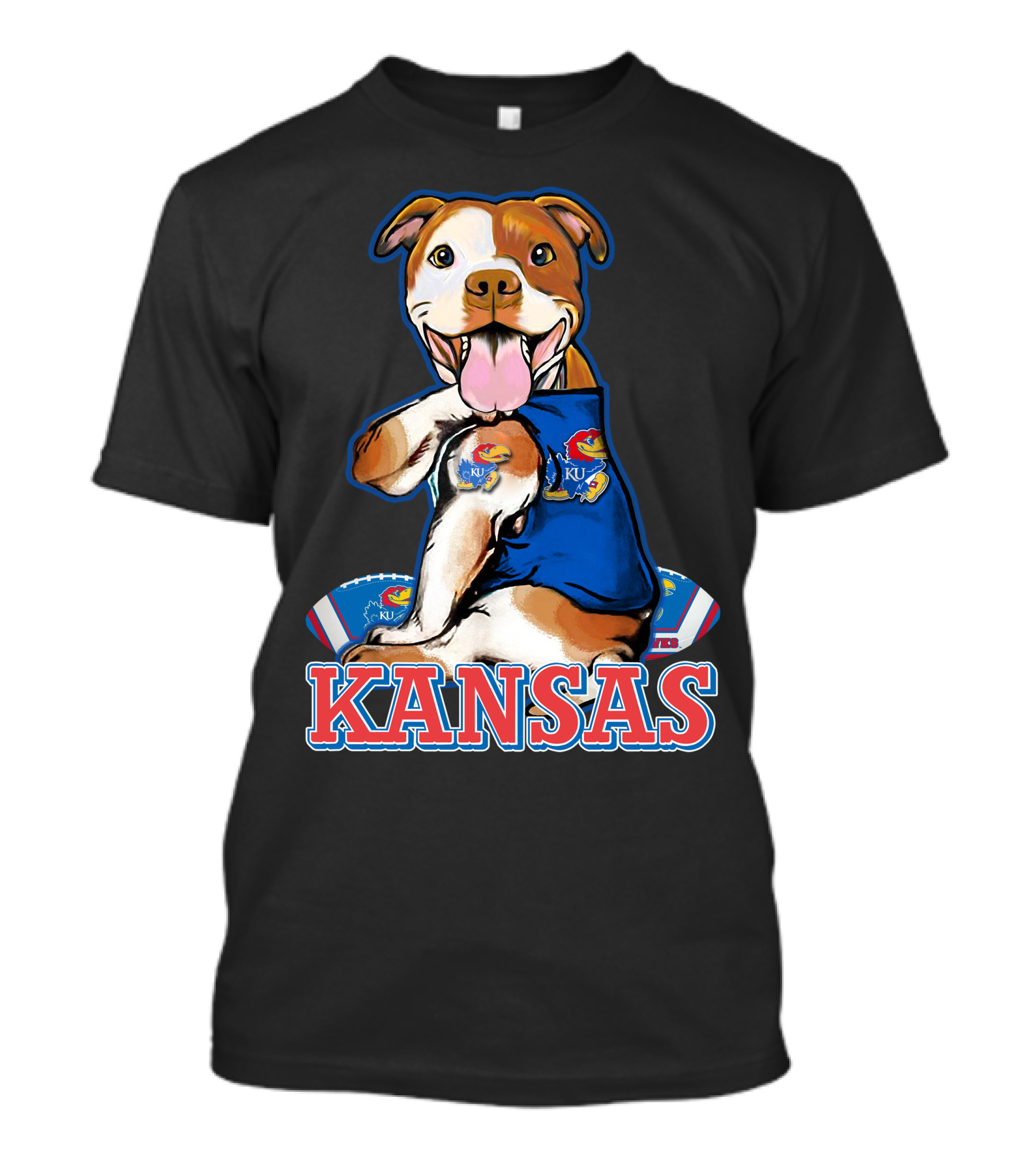 Kansas Pitbull Mascot With Jayhawks Football T-Shirt