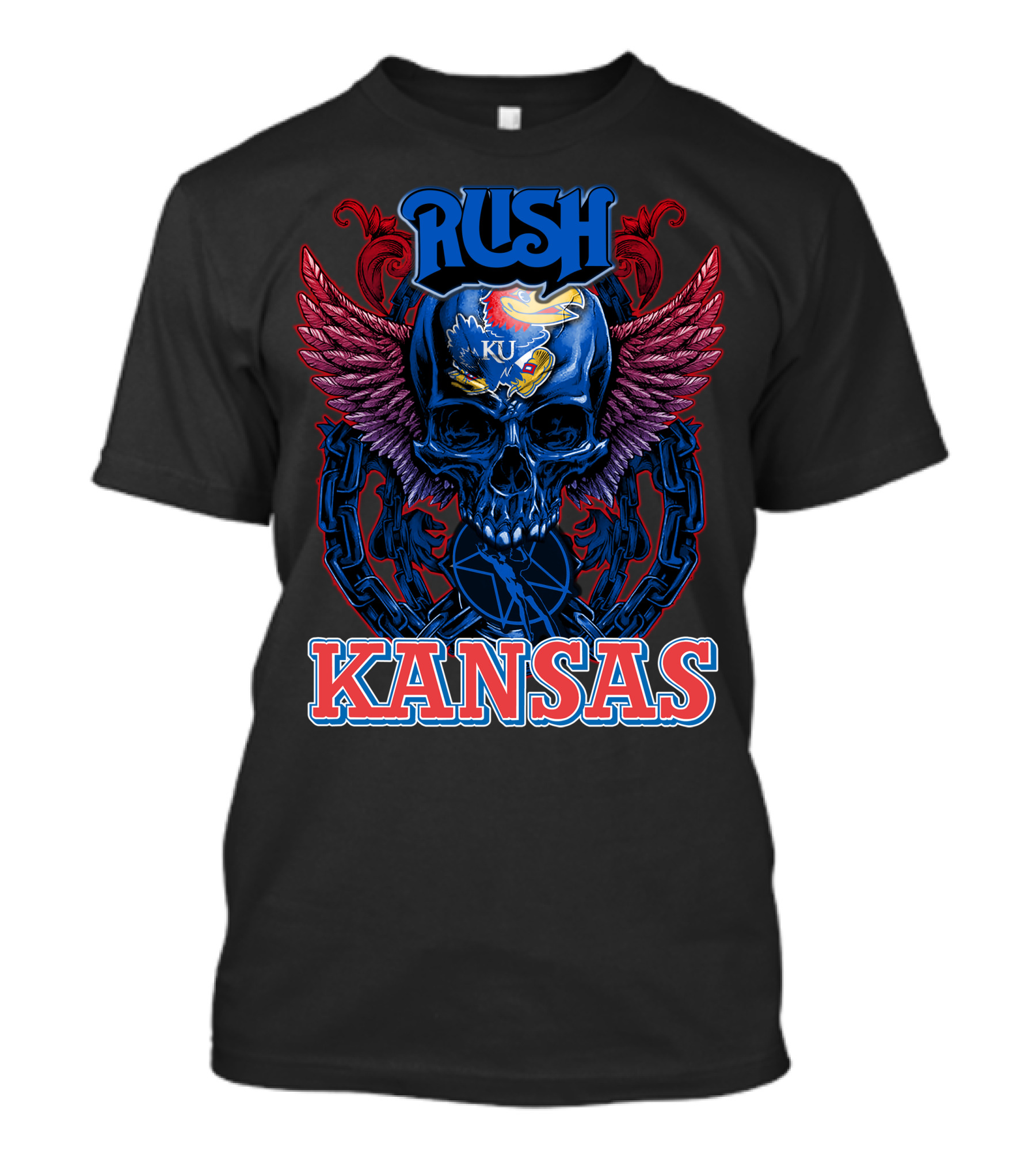 Rush KU Kansas Jayhawks Skull Winged T-Shirt