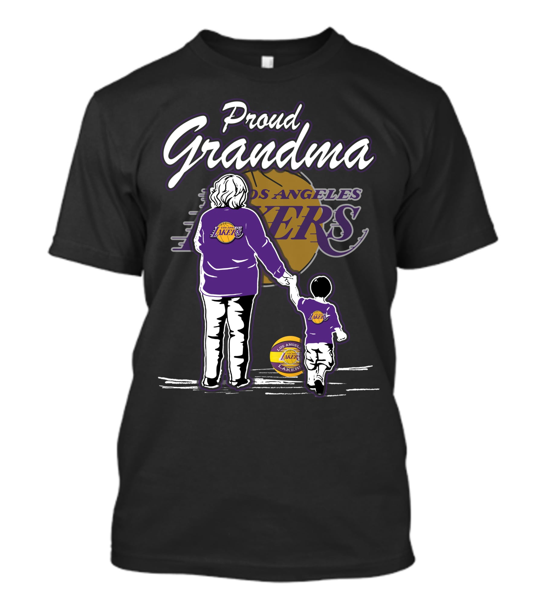Proud Grandma Los Angeles Lakers Family Duo With Basketball And Team T-Shirt