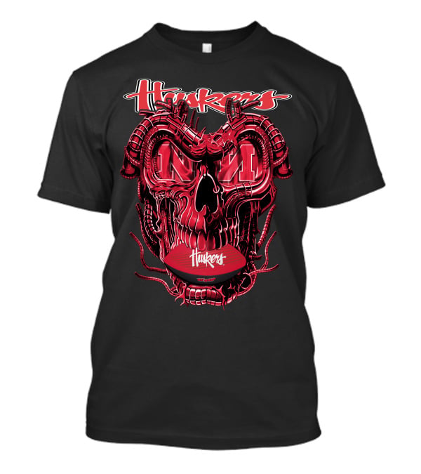 Huskers Dragon Skull Nebraska Football Fan T-Shirt