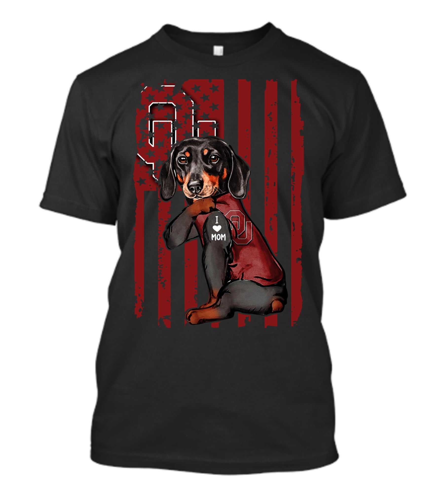 Dachshund OU Sooners I Love Mom American Flag T-Shirt