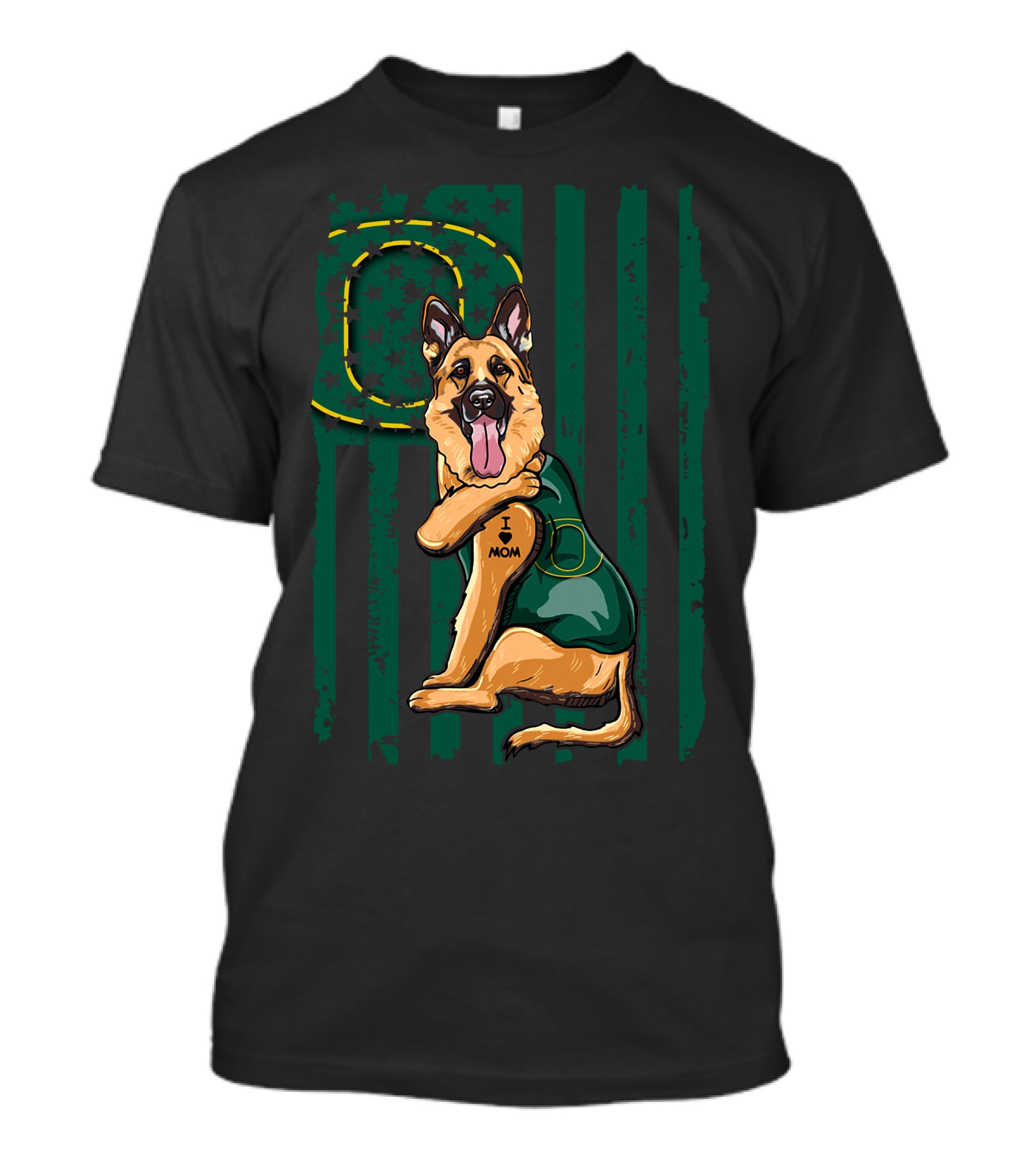 German Shepherd Oregon Ducks I Heart Mom Green Flag T-Shirt
