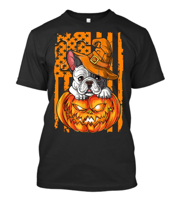 Bulldog Witch Hat Pumpkin Halloween Tennessee Volunteers T-Shirt