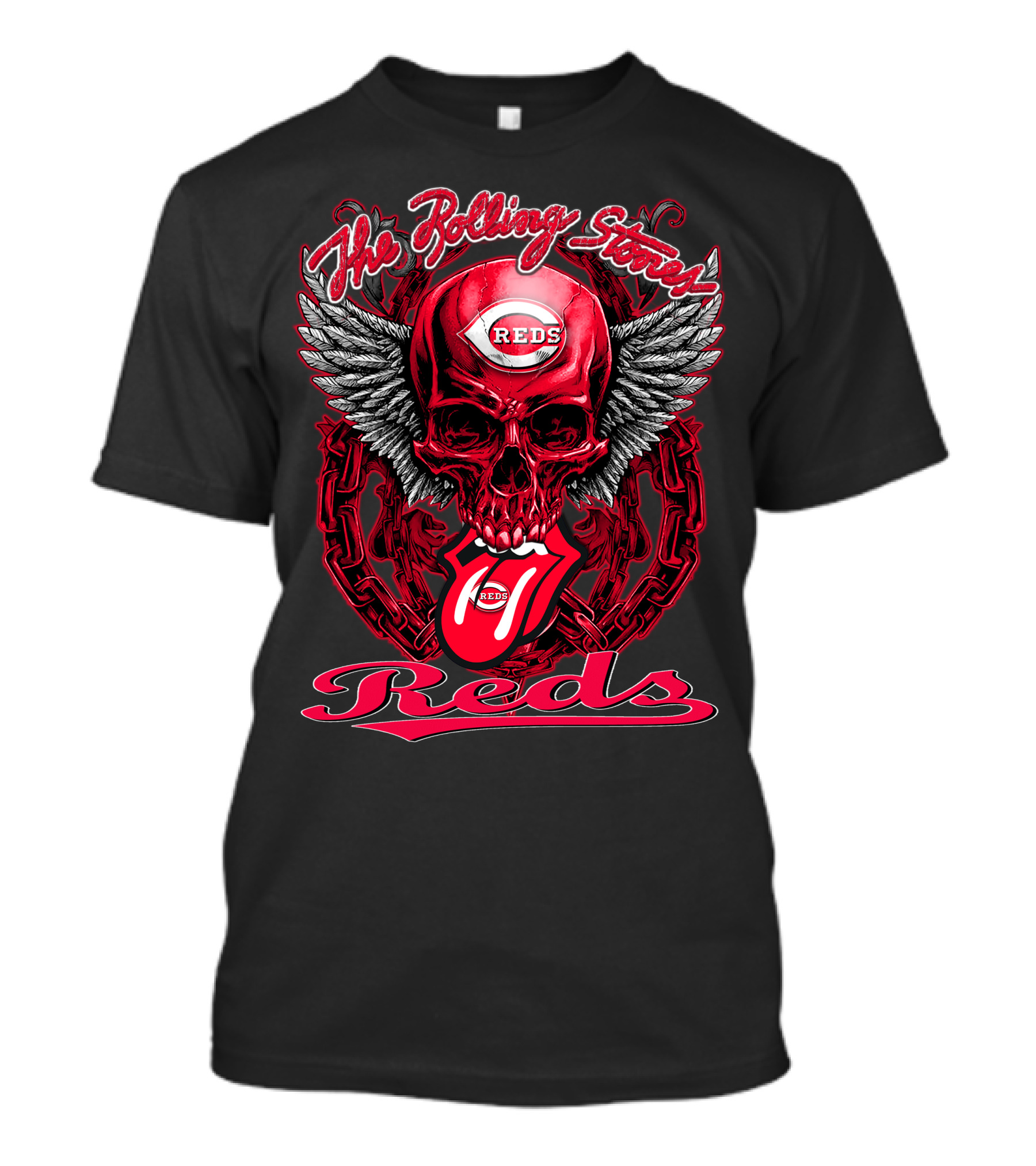 The Rolling Stones Reds Skull Wings Logo Baseball Cincinnati T-Shirt