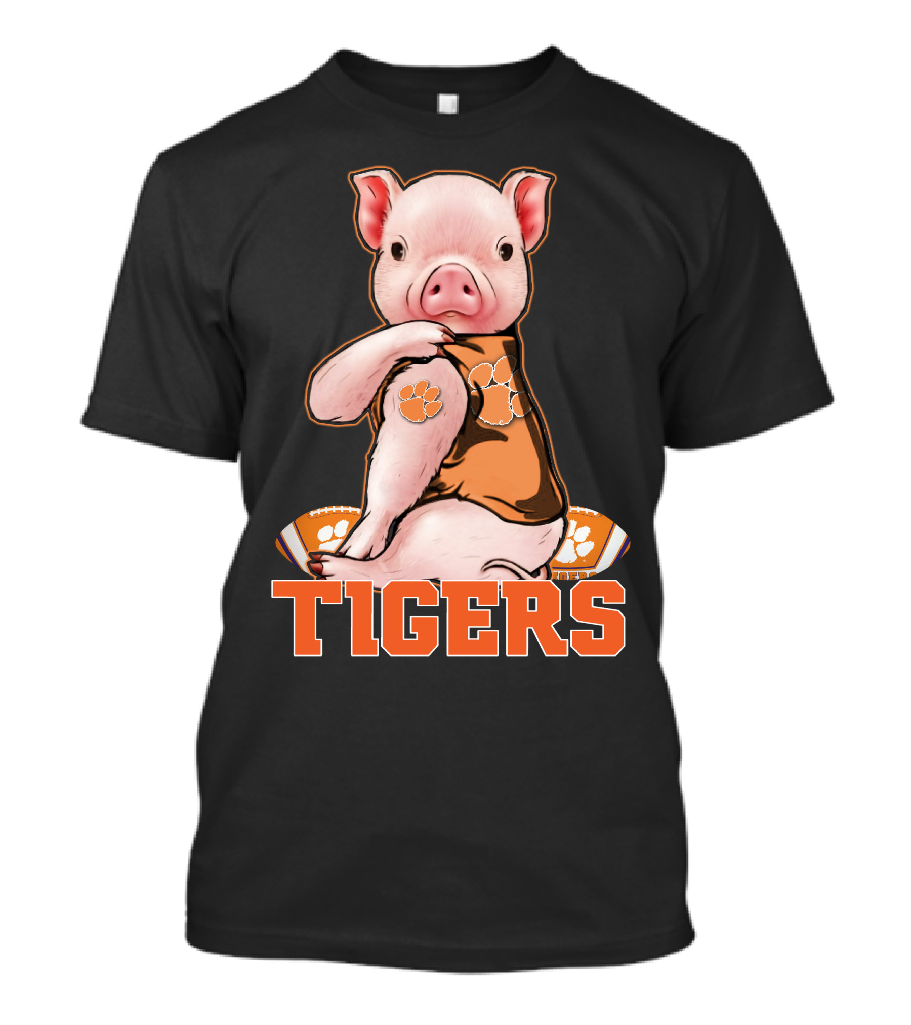 Pig Wearing Clemson Tigers Jersey Football Motif T-Shirt