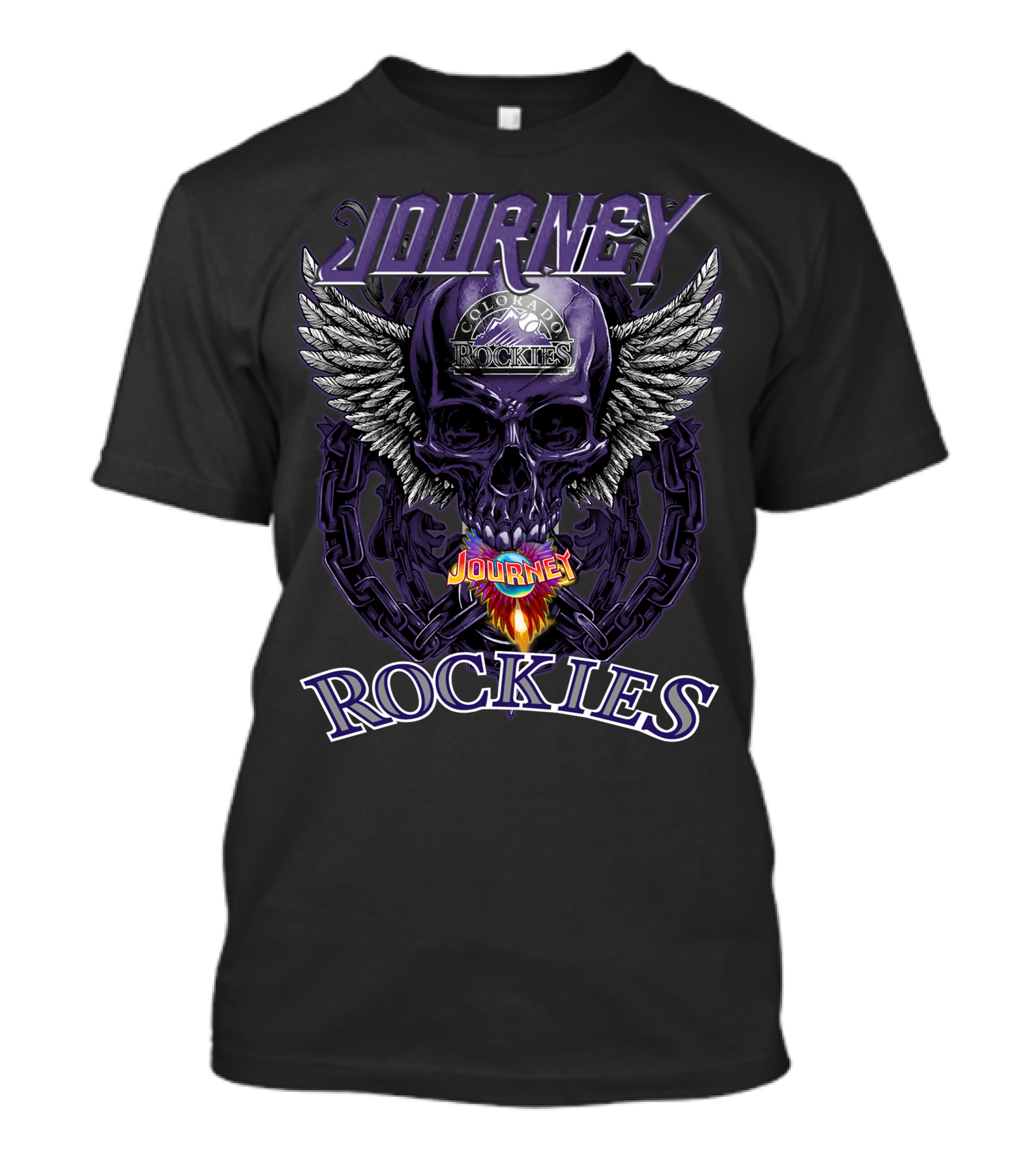 Journey Colorado Rockies Skull With Wings And Chains T-Shirt