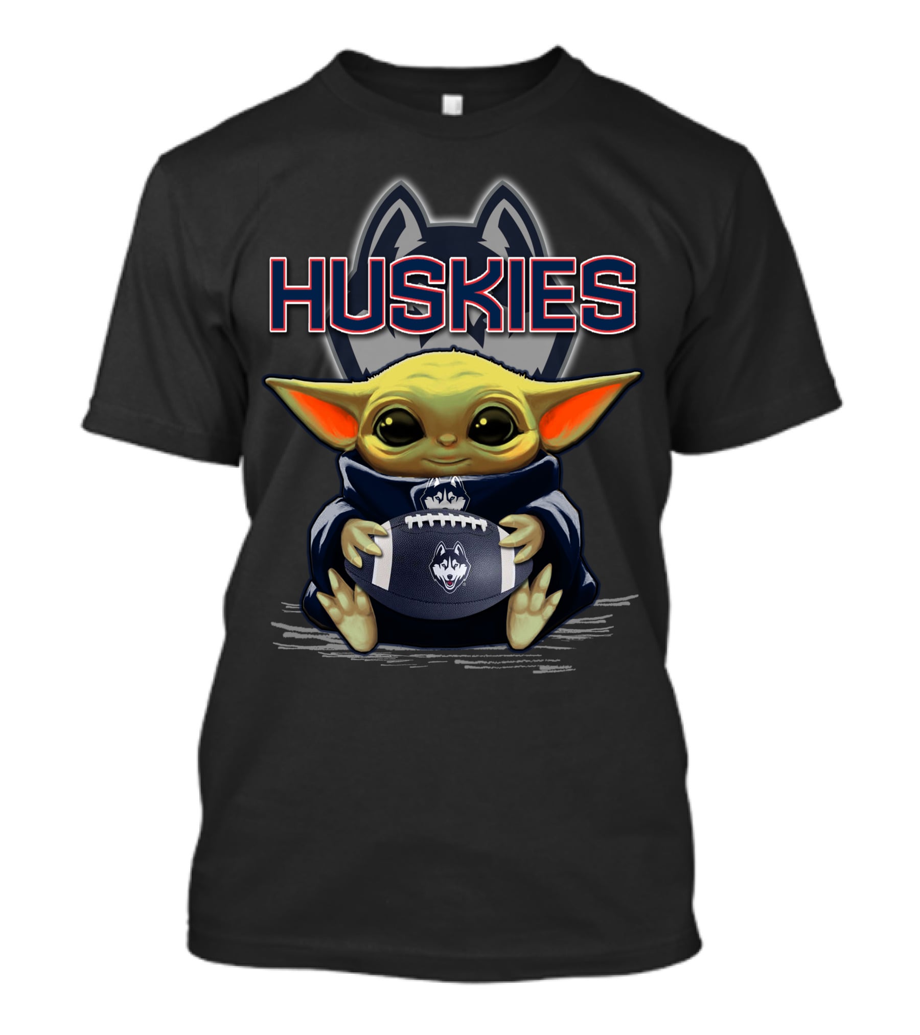 Yoda Holding Football With Connecticut Huskies T-Shirt