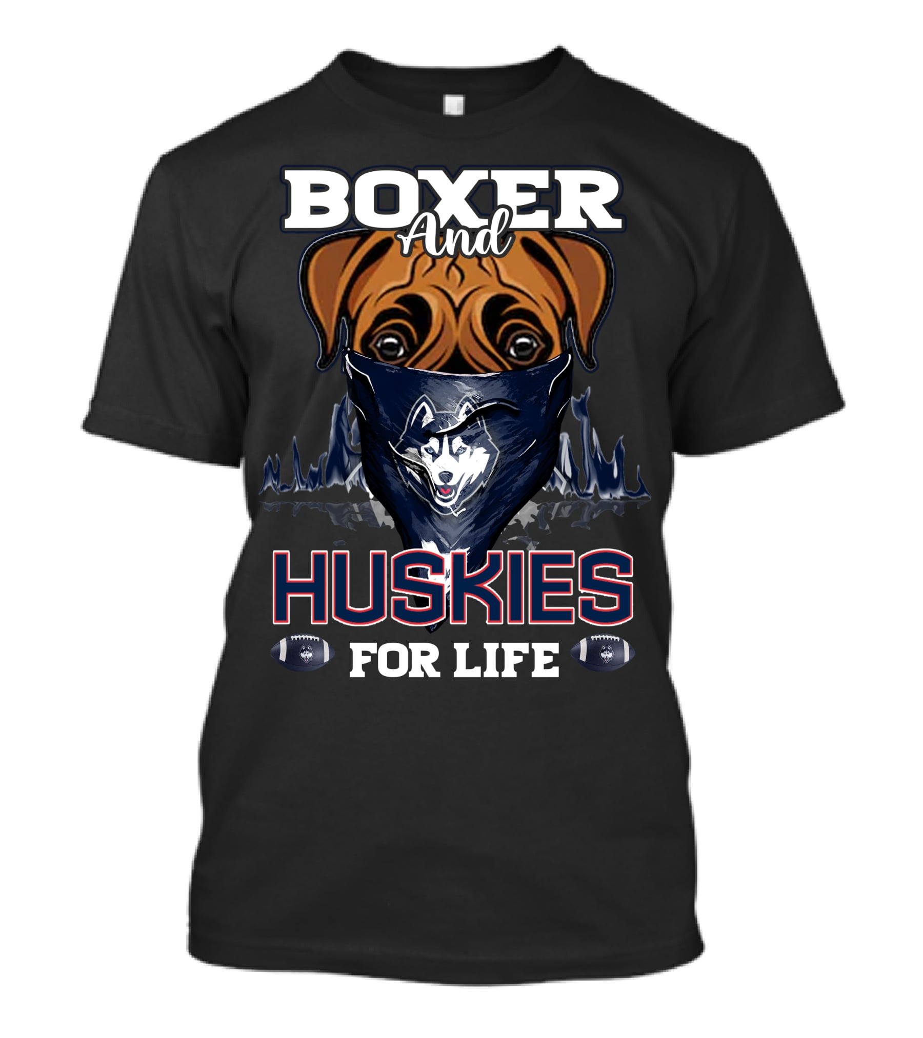 Boxer And Huskies For Life Connecticut Football T-Shirt
