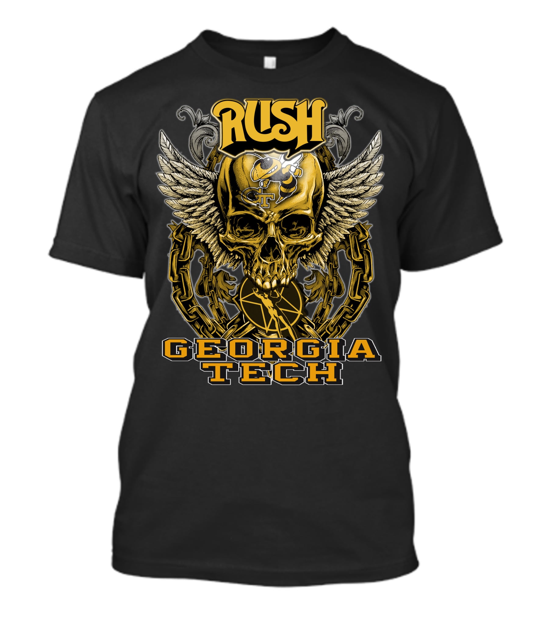 Rush Georgia Tech Yellow Jackets Skull Wings T-Shirt