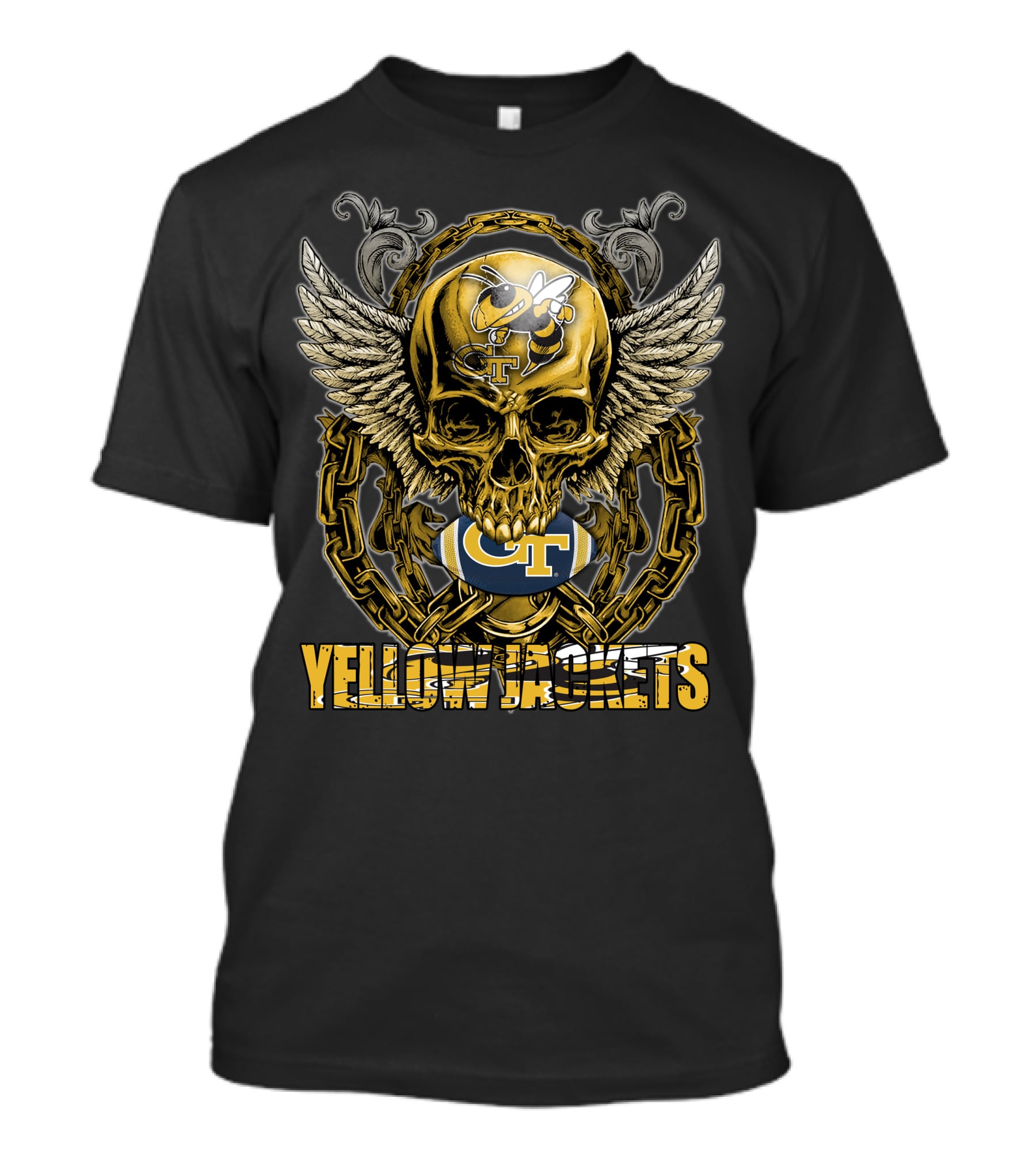 Skullfb Georgia Tech Gt Yellow Jackets Winged Skull Football T-Shirt