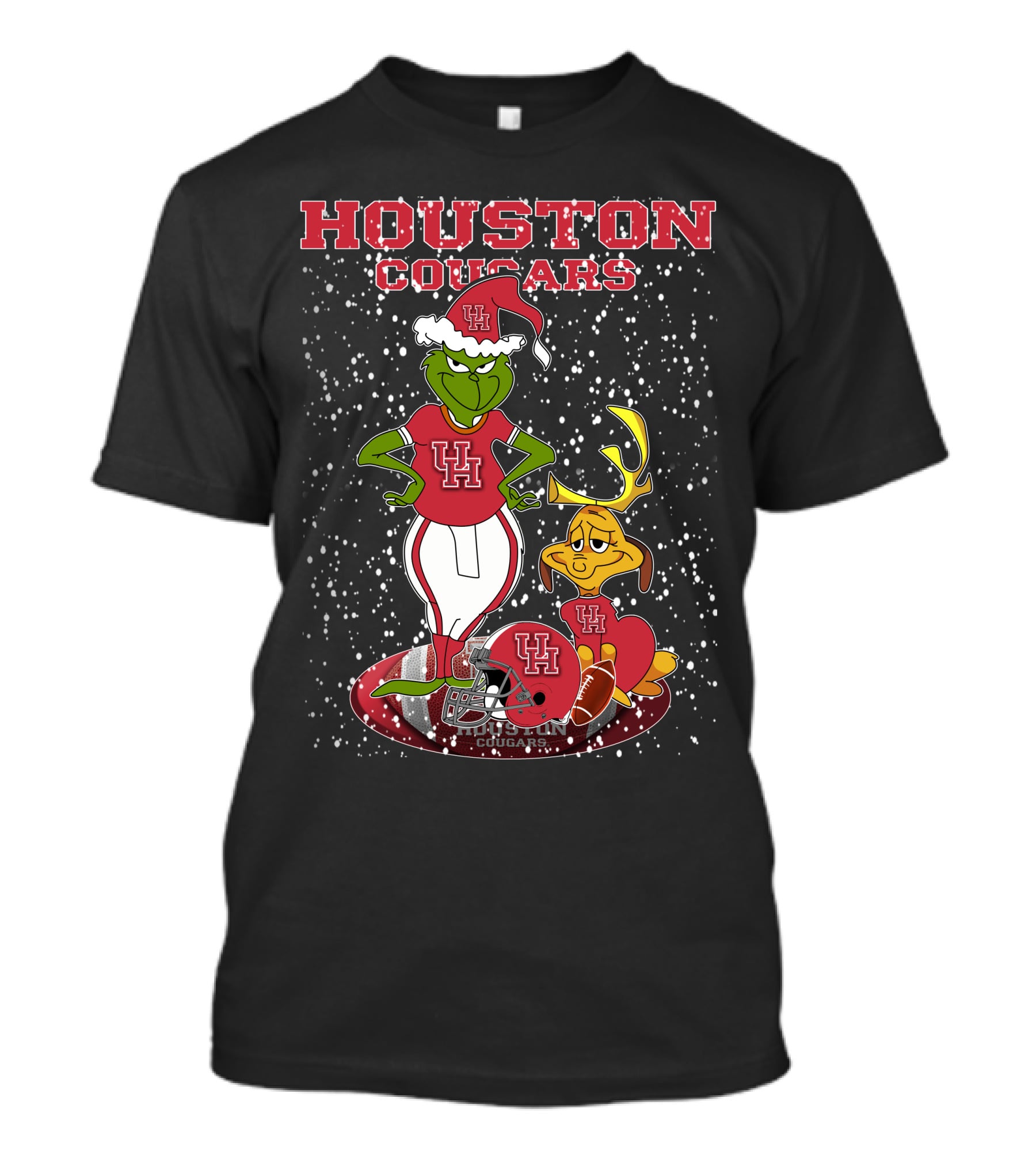 Houston Cougars Grinch Holiday Football Snow Scene T-Shirt