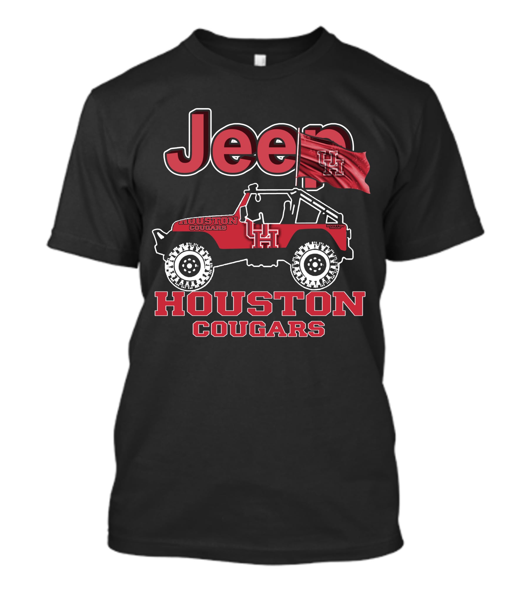 Jeep Houston Cougars UH Flag Logo Jeep Wrangler T-Shirt