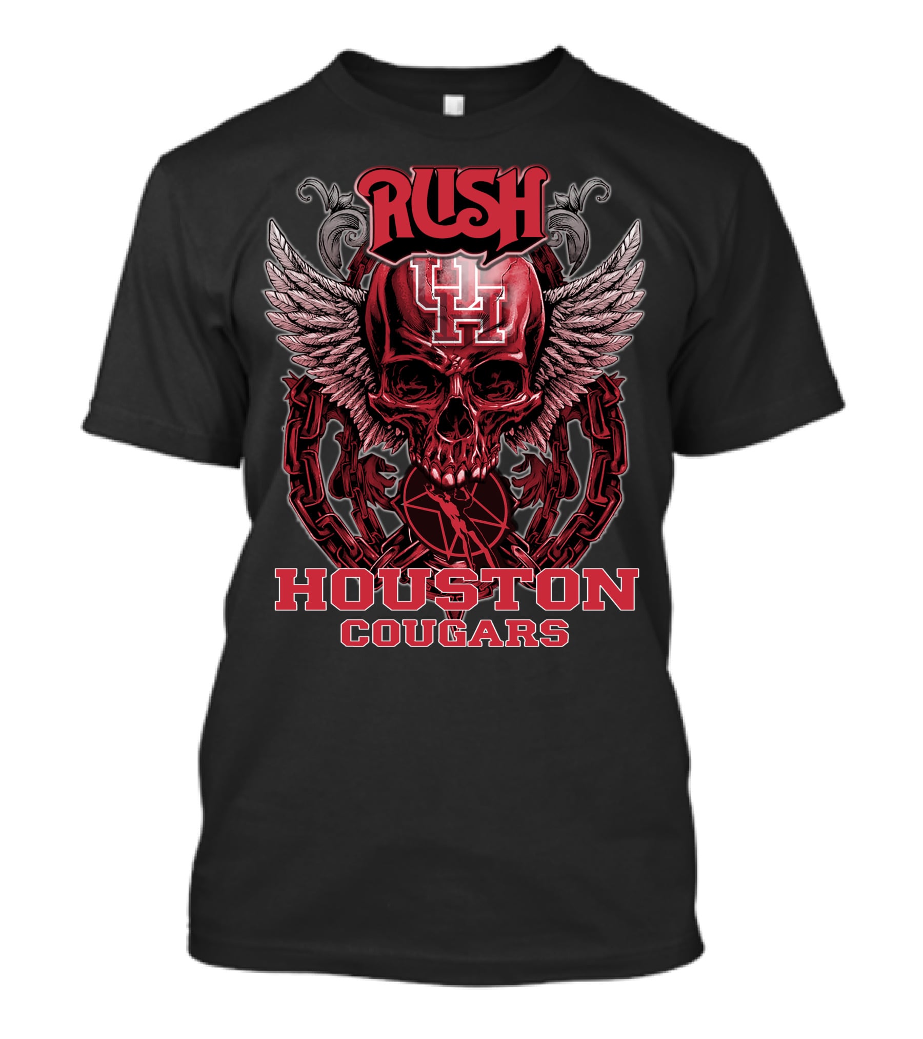 Rush Houston Cougars UH Skull Wings Chains T-Shirt