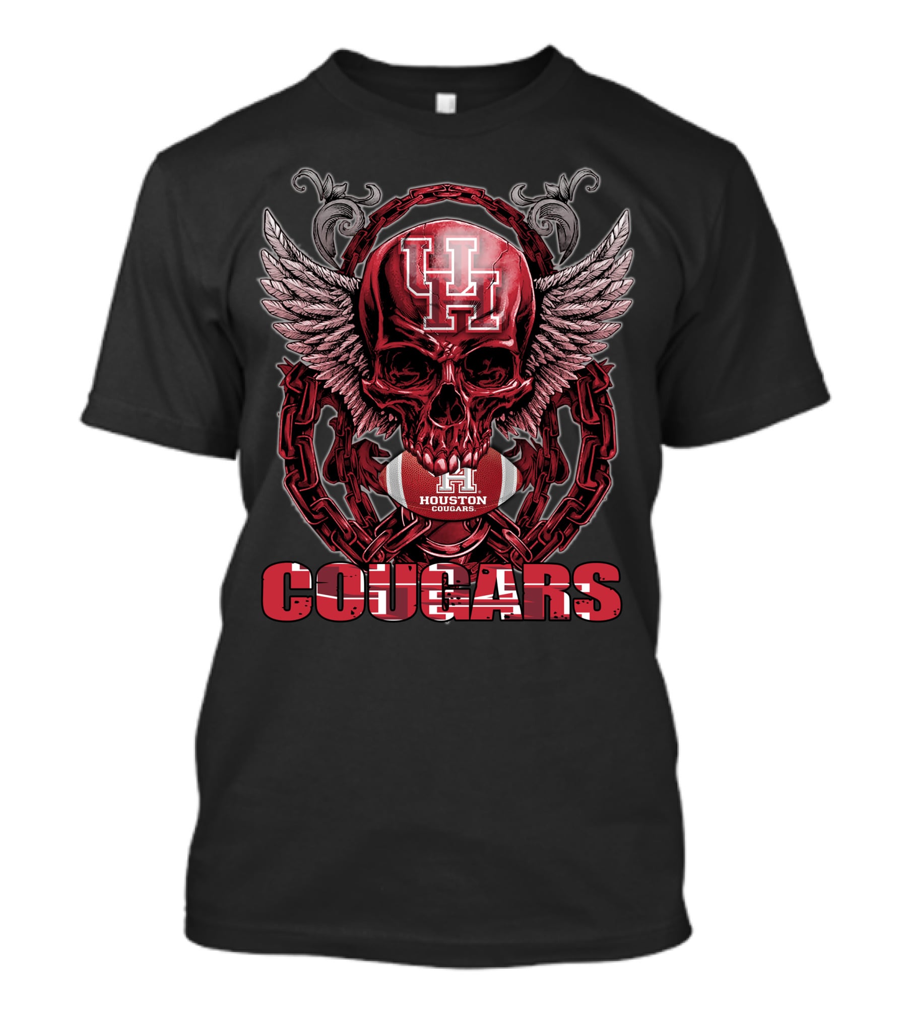 Houston Cougars Skull Wings Football Chain T-Shirt