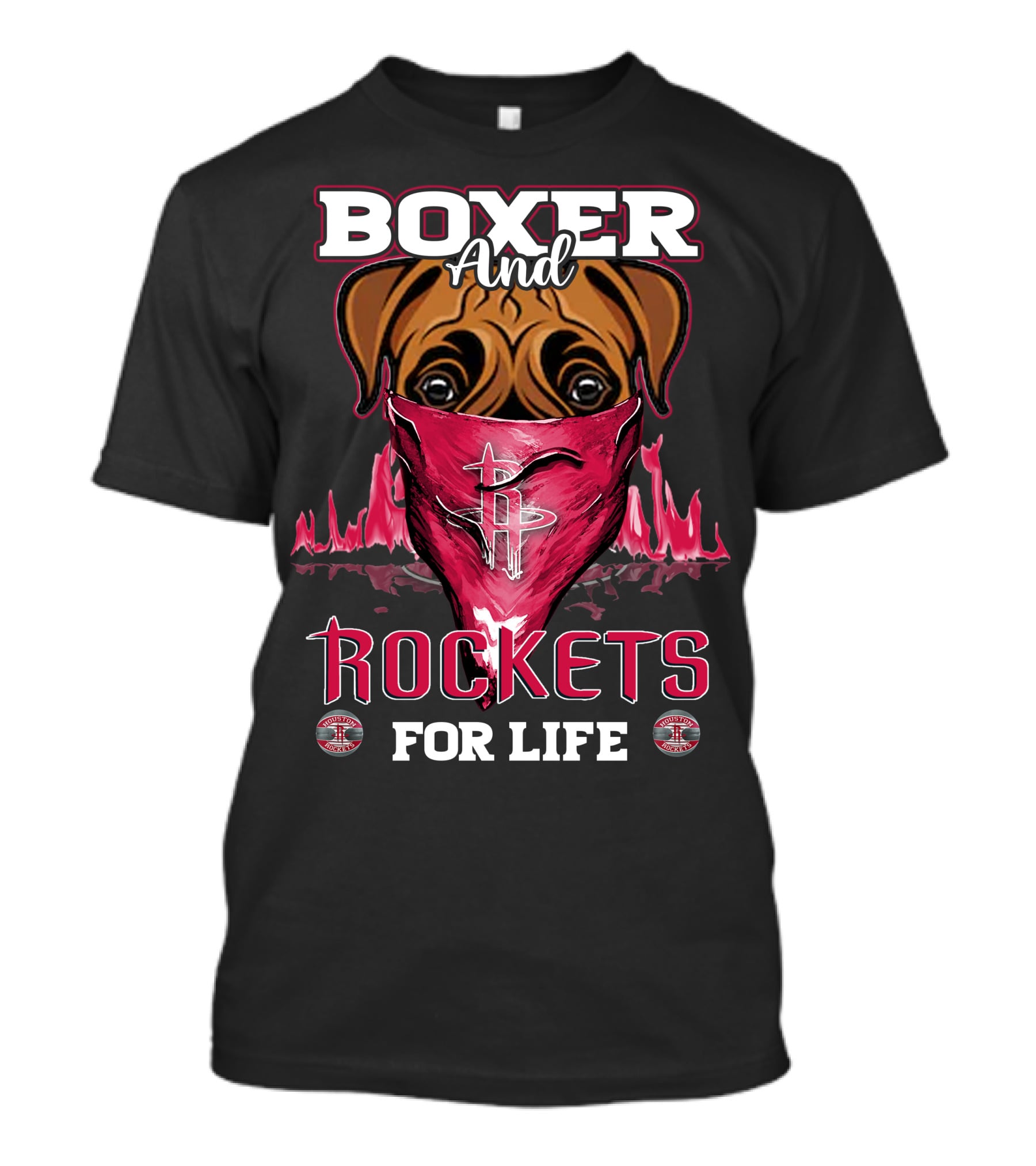 Boxer And Rockets For Life Houston Rockets Logo Dog Bandana T-Shirt