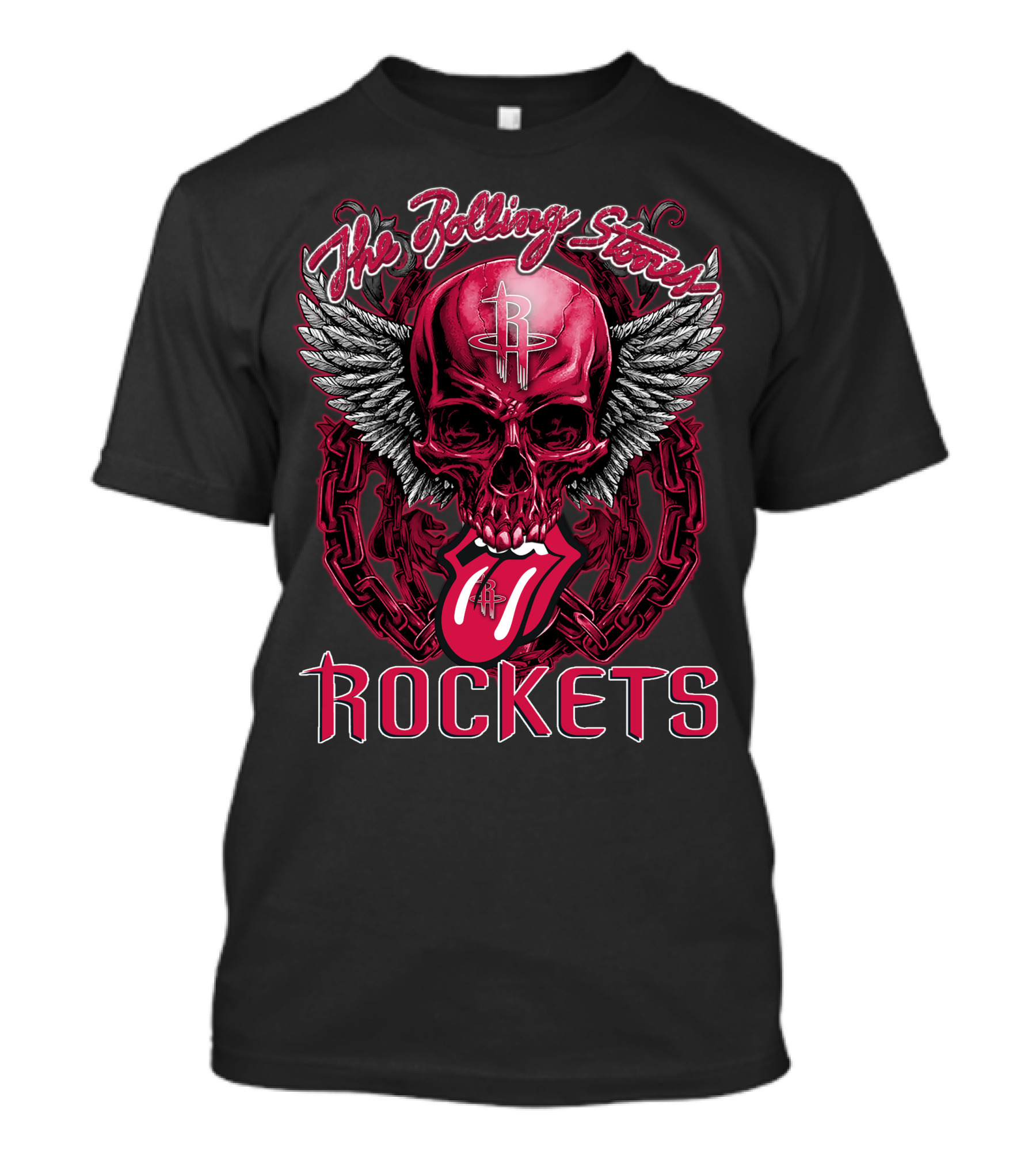 The Rolling Stones Houston Rockets Skull Wings Tongue T-Shirt