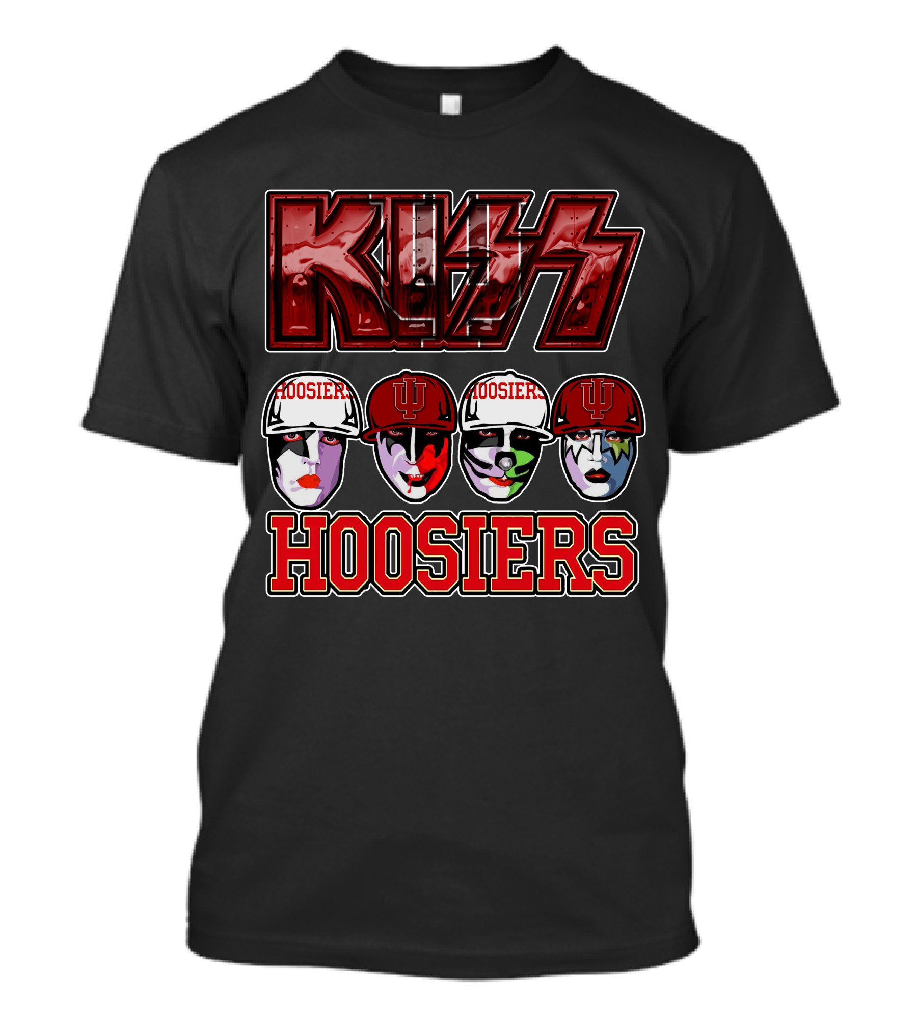 Kiss Indiana Hoosiers Face Paint Band Member Heads With IU Hats T-Shirt