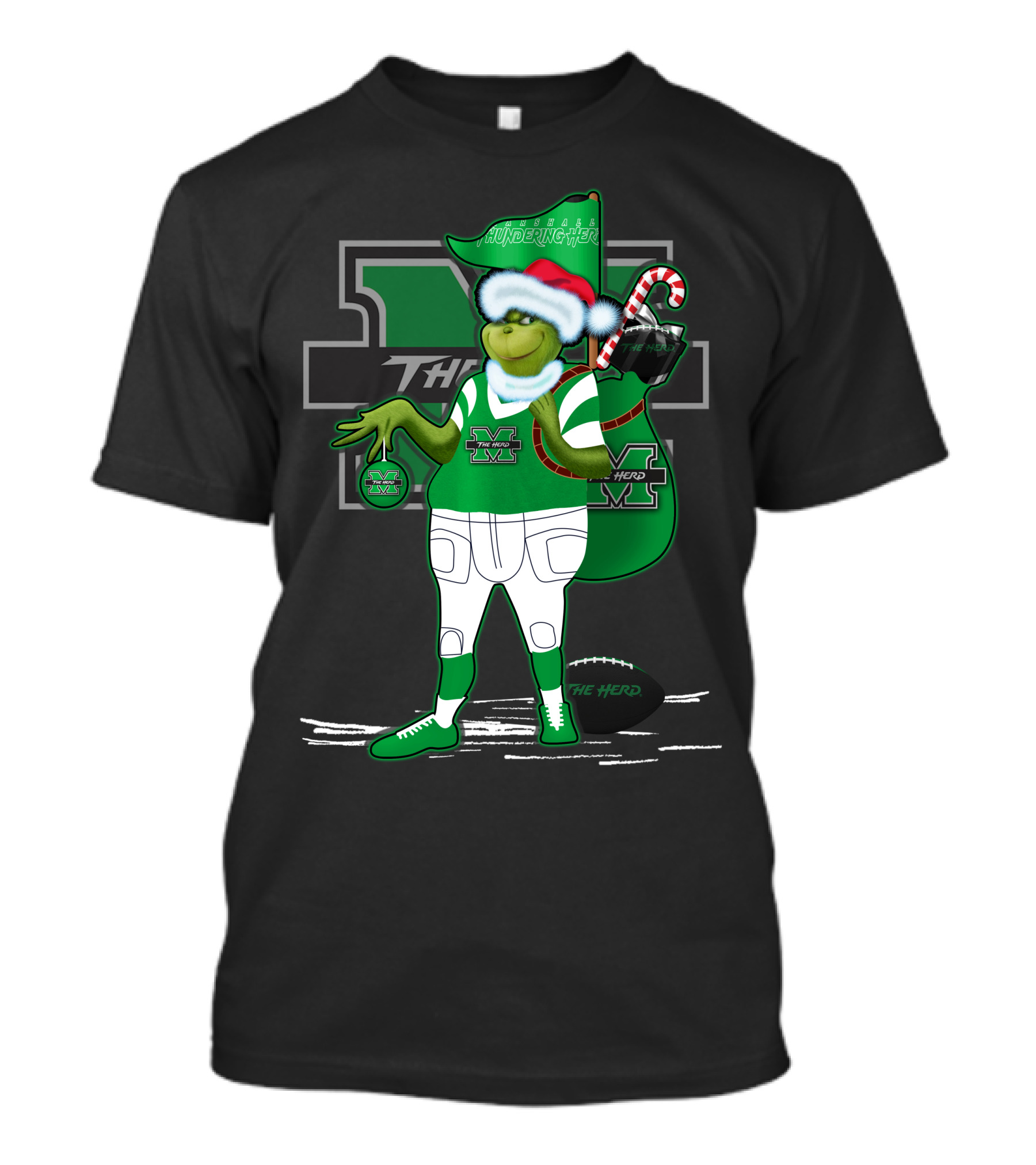 Grinchxmas Marshall Thundering Herd Holiday Football Spirit T-Shirt