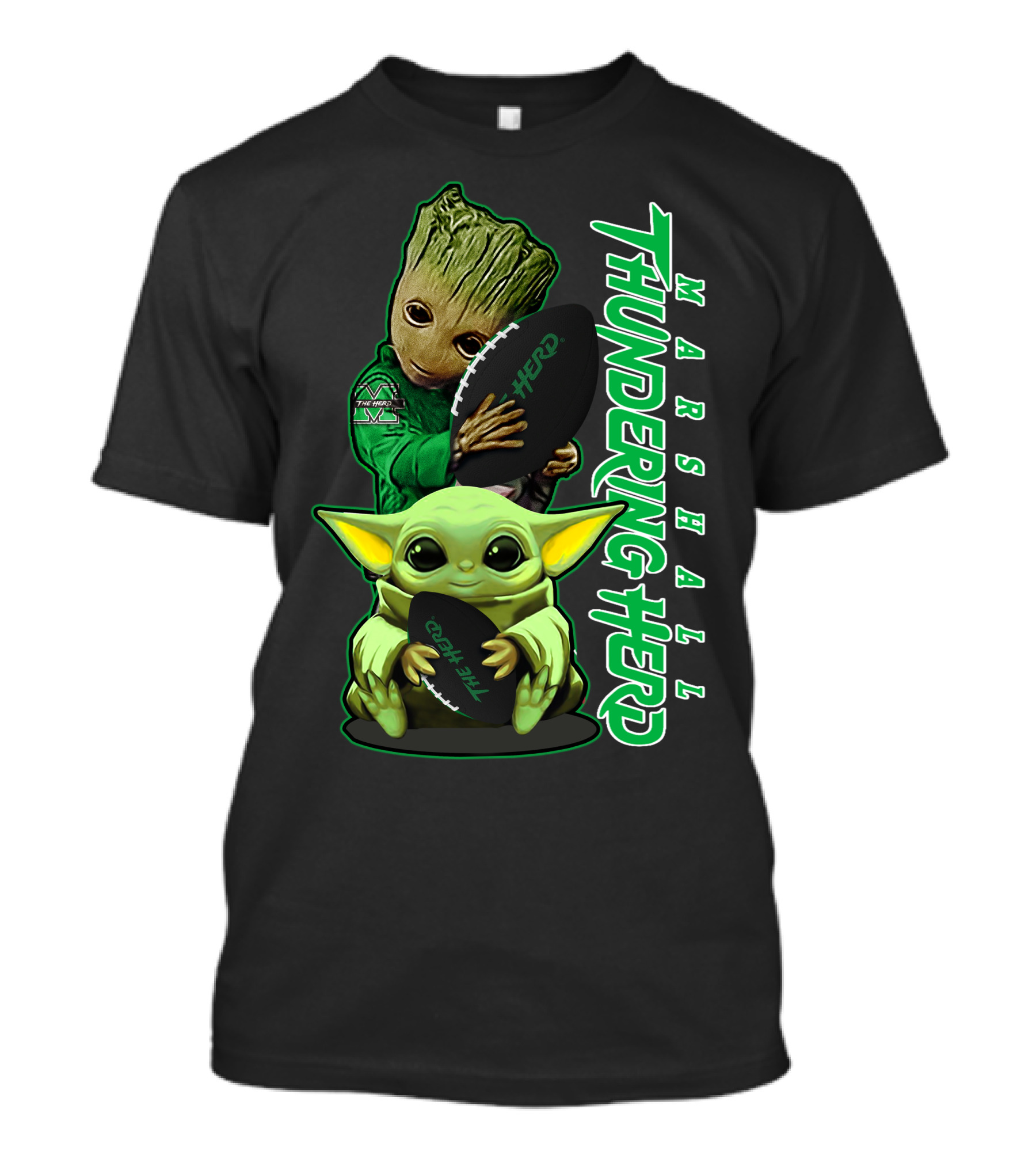 Marshall Thundering Herd Groot Baby Yoda Football T-Shirt