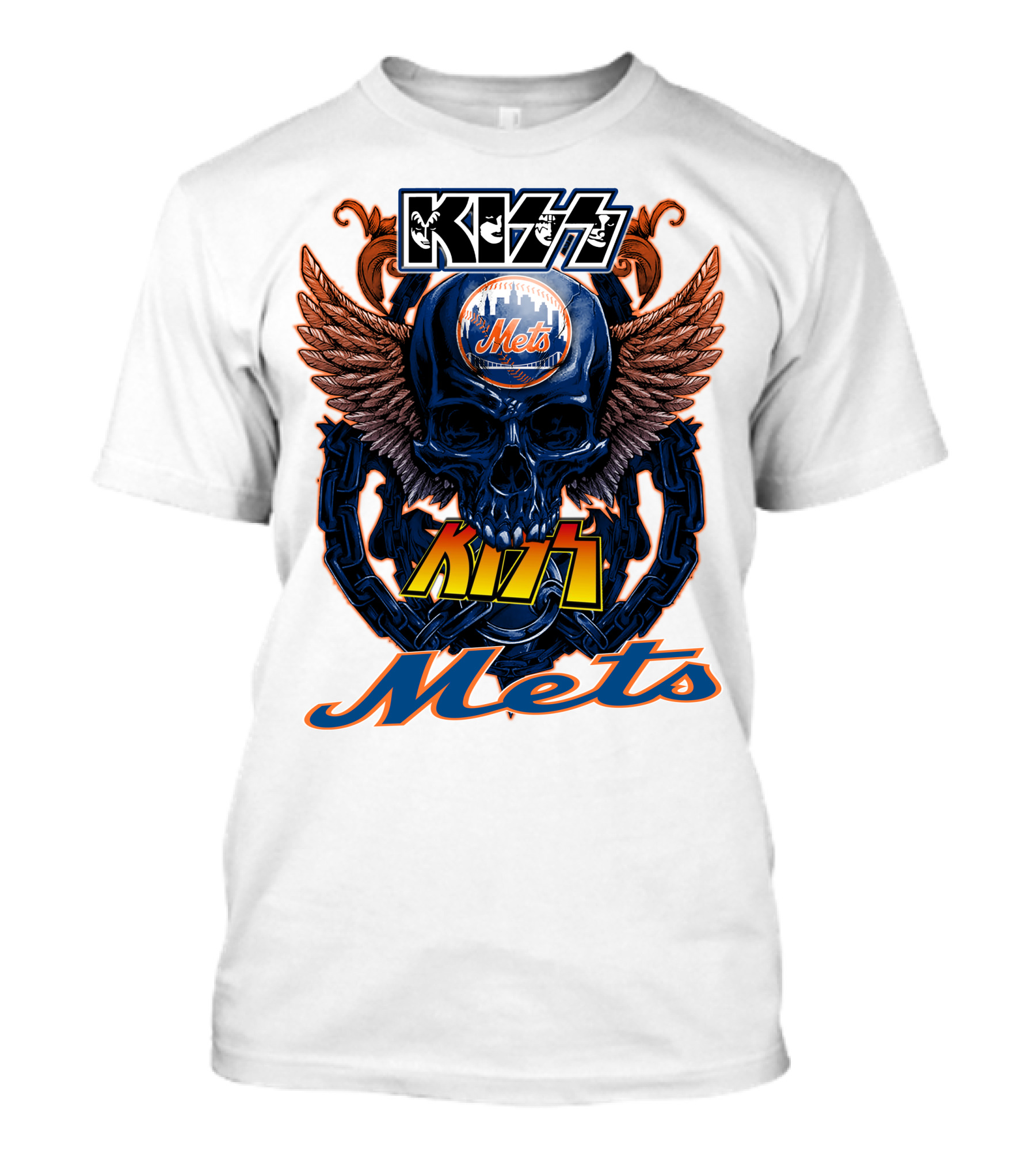 Kiss Mets Skull With Wings And Chain T-Shirt